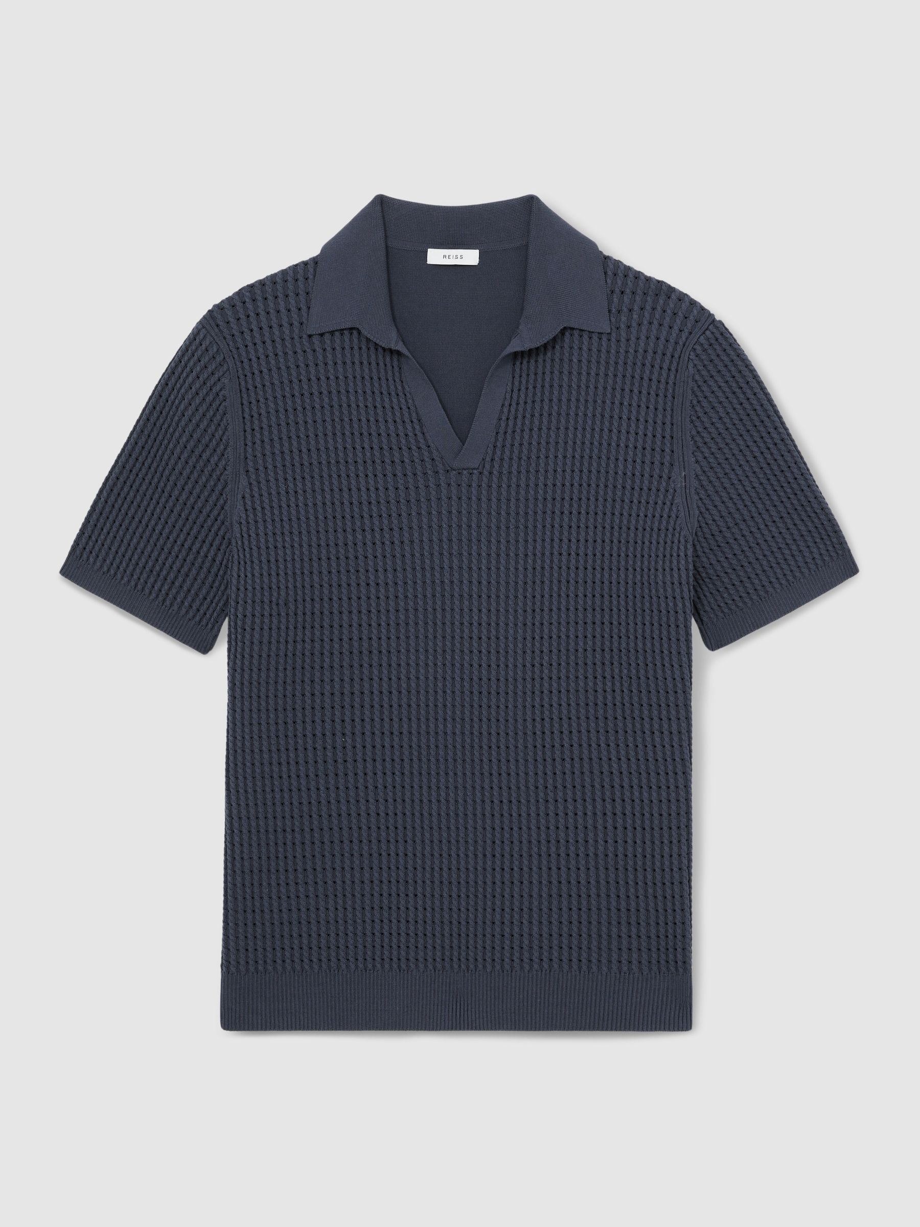 Micro-Cable Open-Collar Cotton-Blend Shirt in Dark Airforce Blue - Image 2 of 7