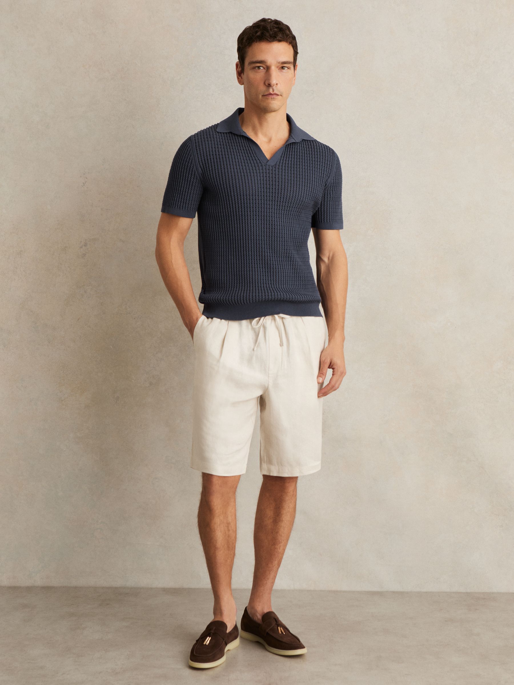 Micro-Cable Open-Collar Cotton-Blend Shirt in Dark Airforce Blue - Image 3 of 7
