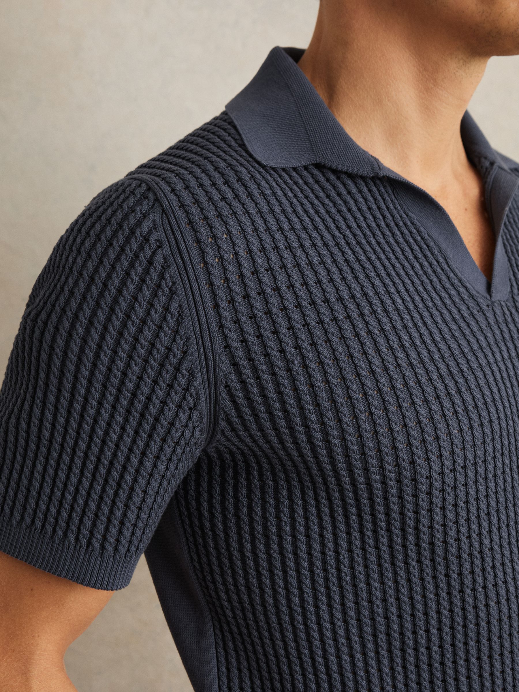 Micro-Cable Open-Collar Cotton-Blend Shirt in Dark Airforce Blue - Image 4 of 7