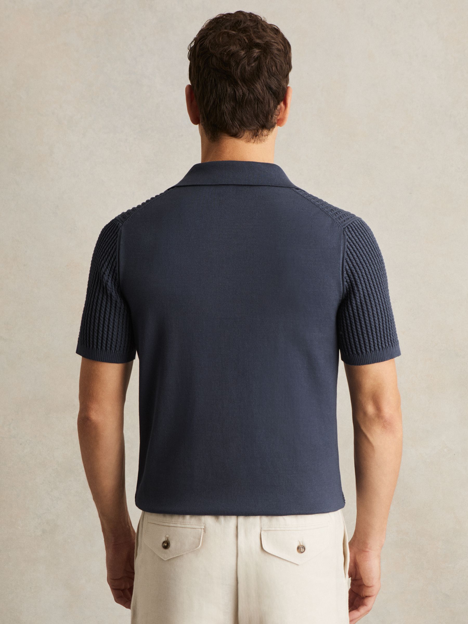 Micro-Cable Open-Collar Cotton-Blend Shirt in Dark Airforce Blue - Image 6 of 7