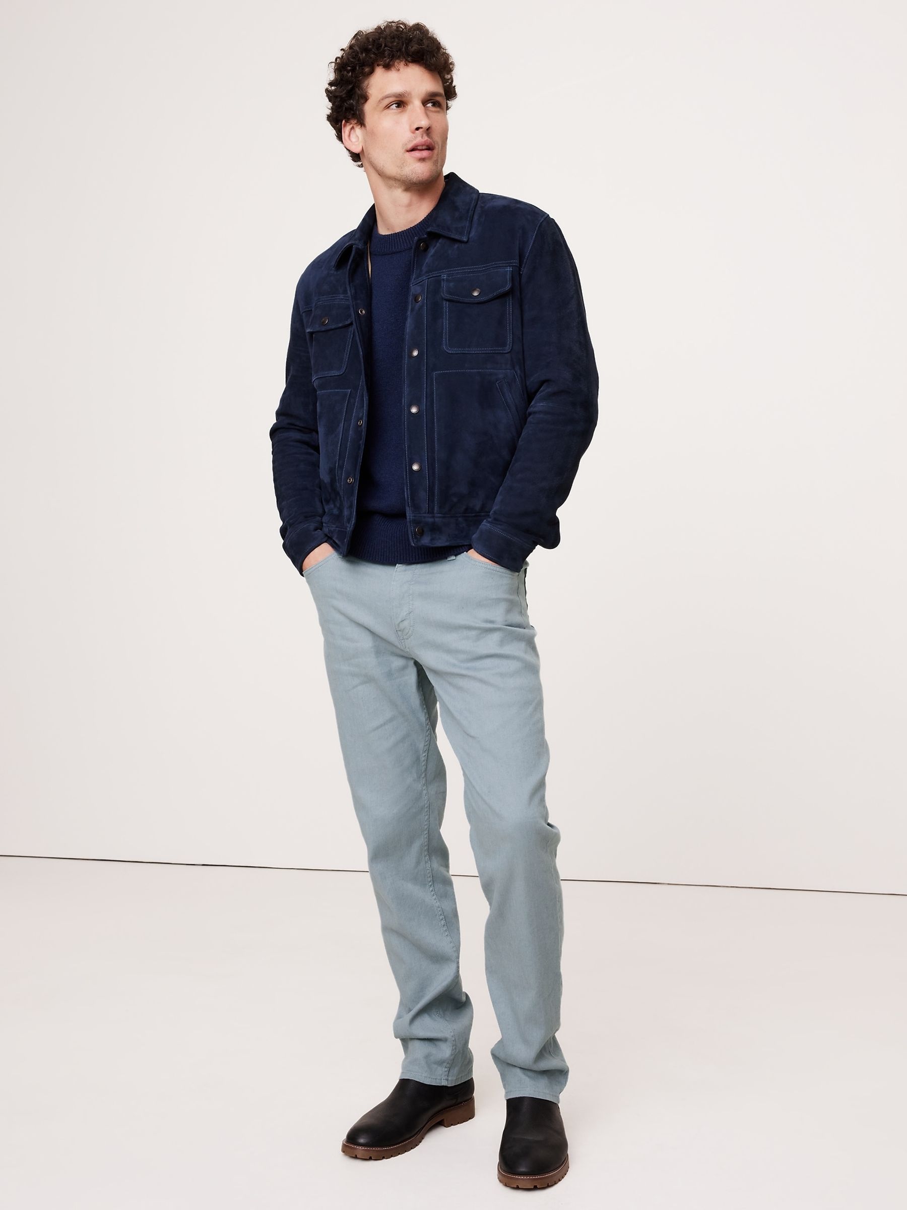 Banana Republic Blue Straight Linen-Cotton Traveler trousers - Image 1 of 4