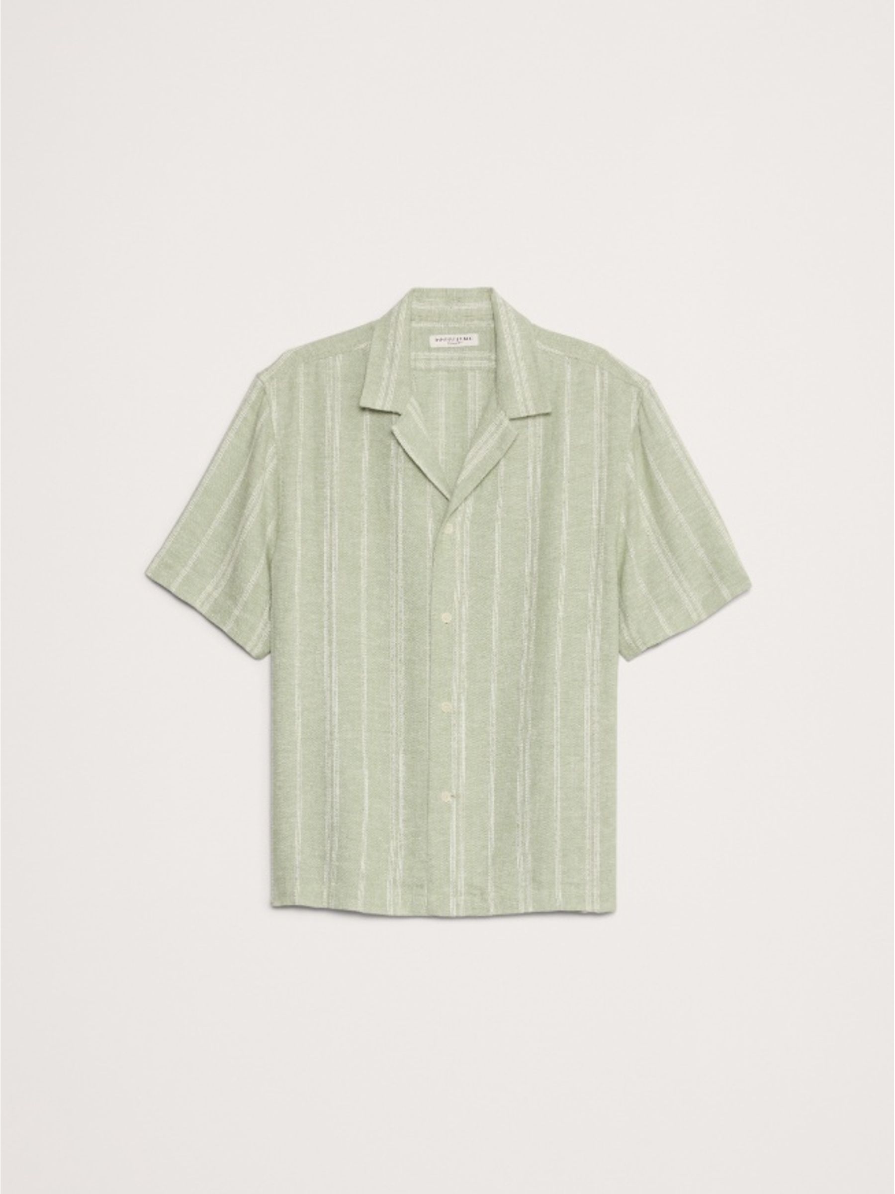 Banana Republic Green Stripe Linen-Viscose Resort Shirt - Image 3 of 3