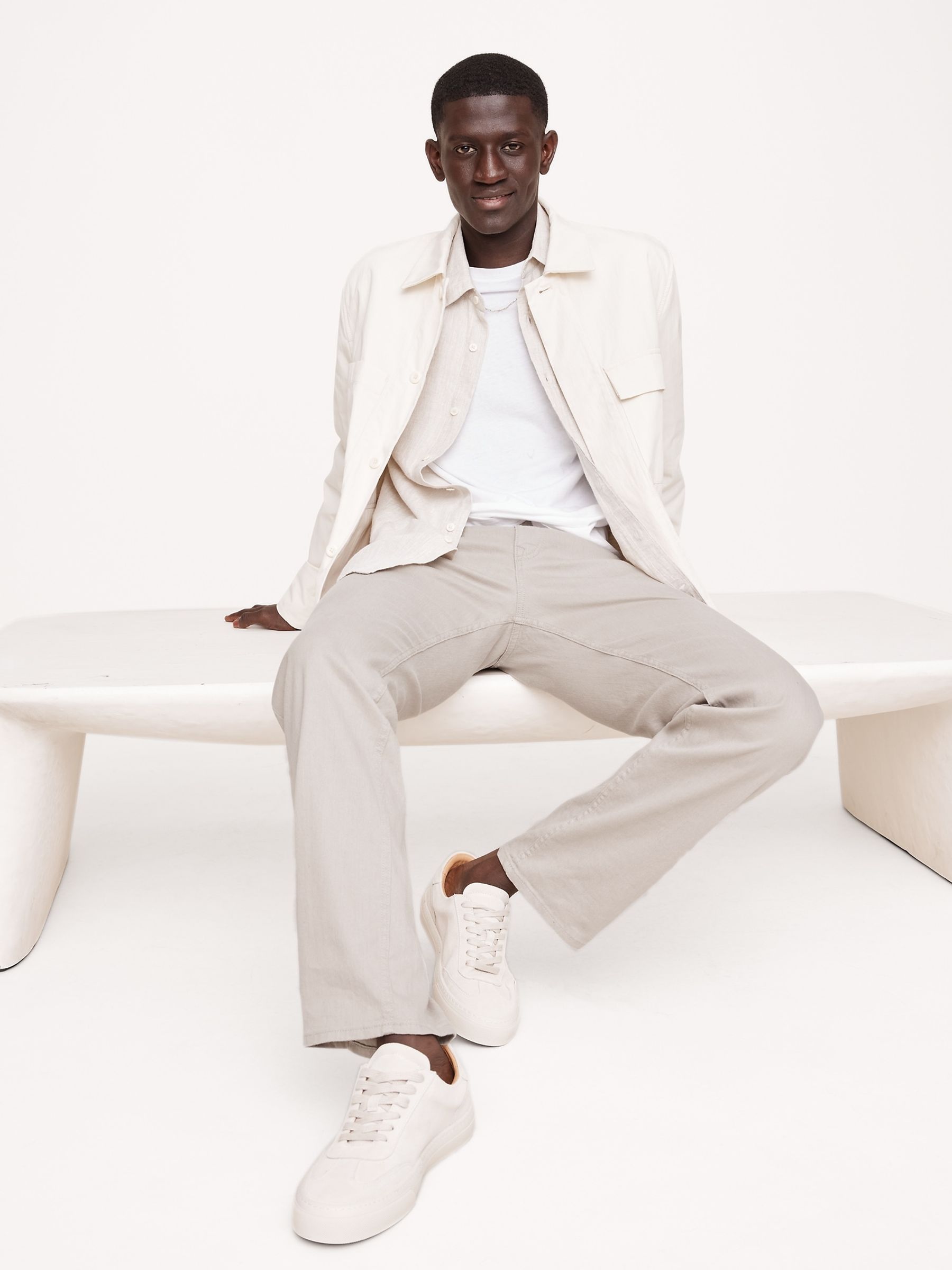 Banana Republic Cream Straight Linen-Cotton Traveler trousers - Image 2 of 4