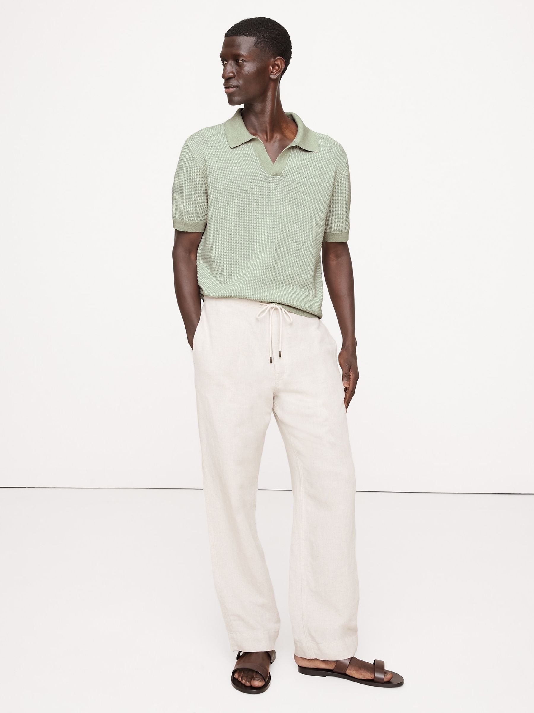 Banana Republic Green Cotton-Linen Johnny-Collar Polo Jumper - Image 1 of 1