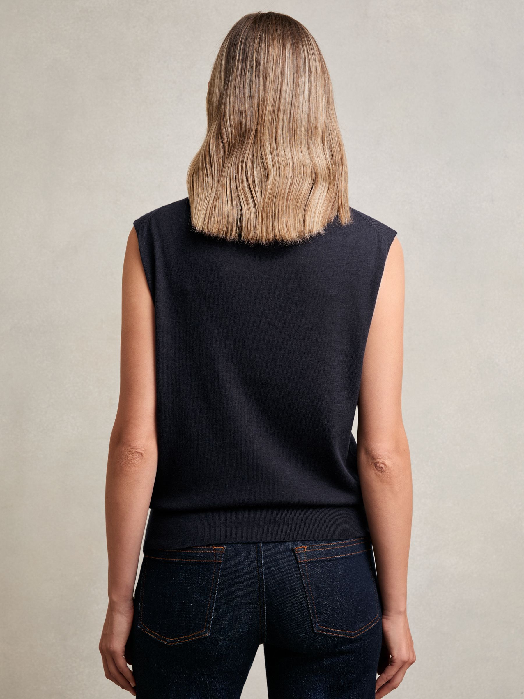 Wool Slouched Sleeveless Top in Navy - Image 4 of 5