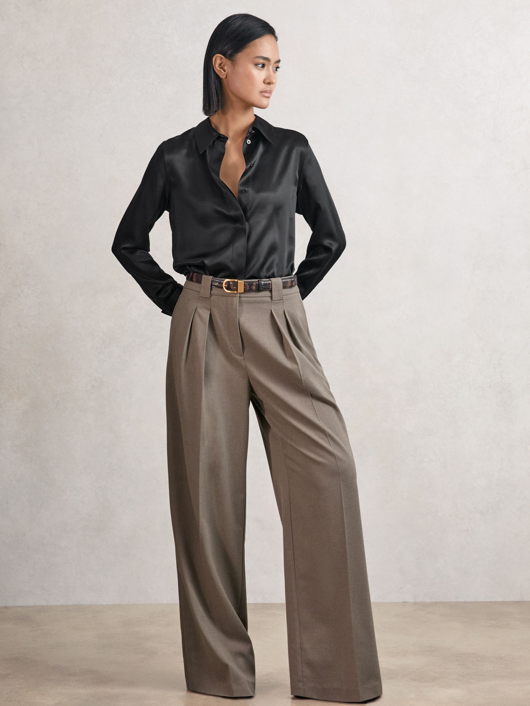 Silk-Satin Concealed-Placket Shirt in Black - Image 3 of 6