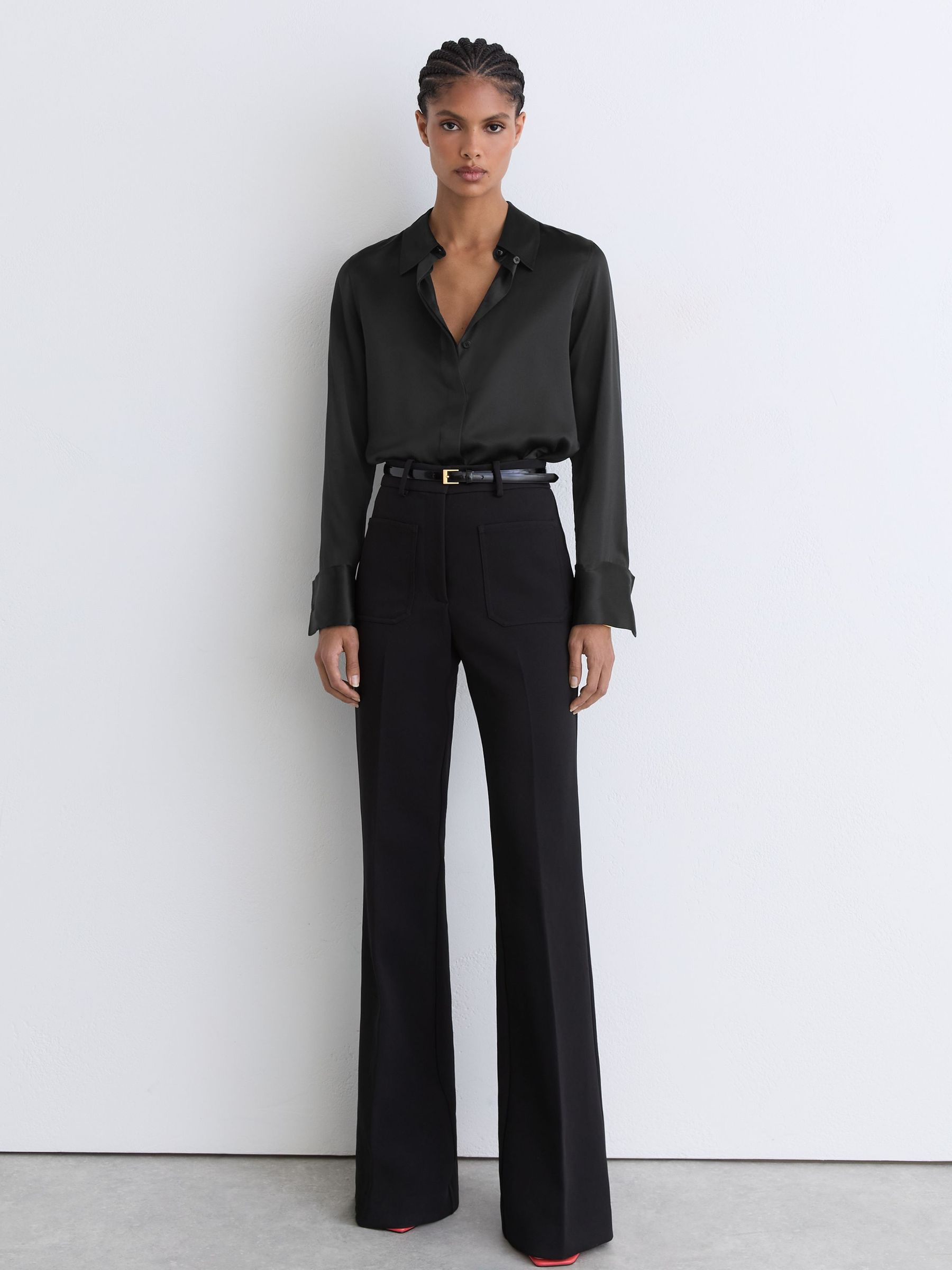 Silk-Satin Concealed-Placket Shirt in Black - image 4
