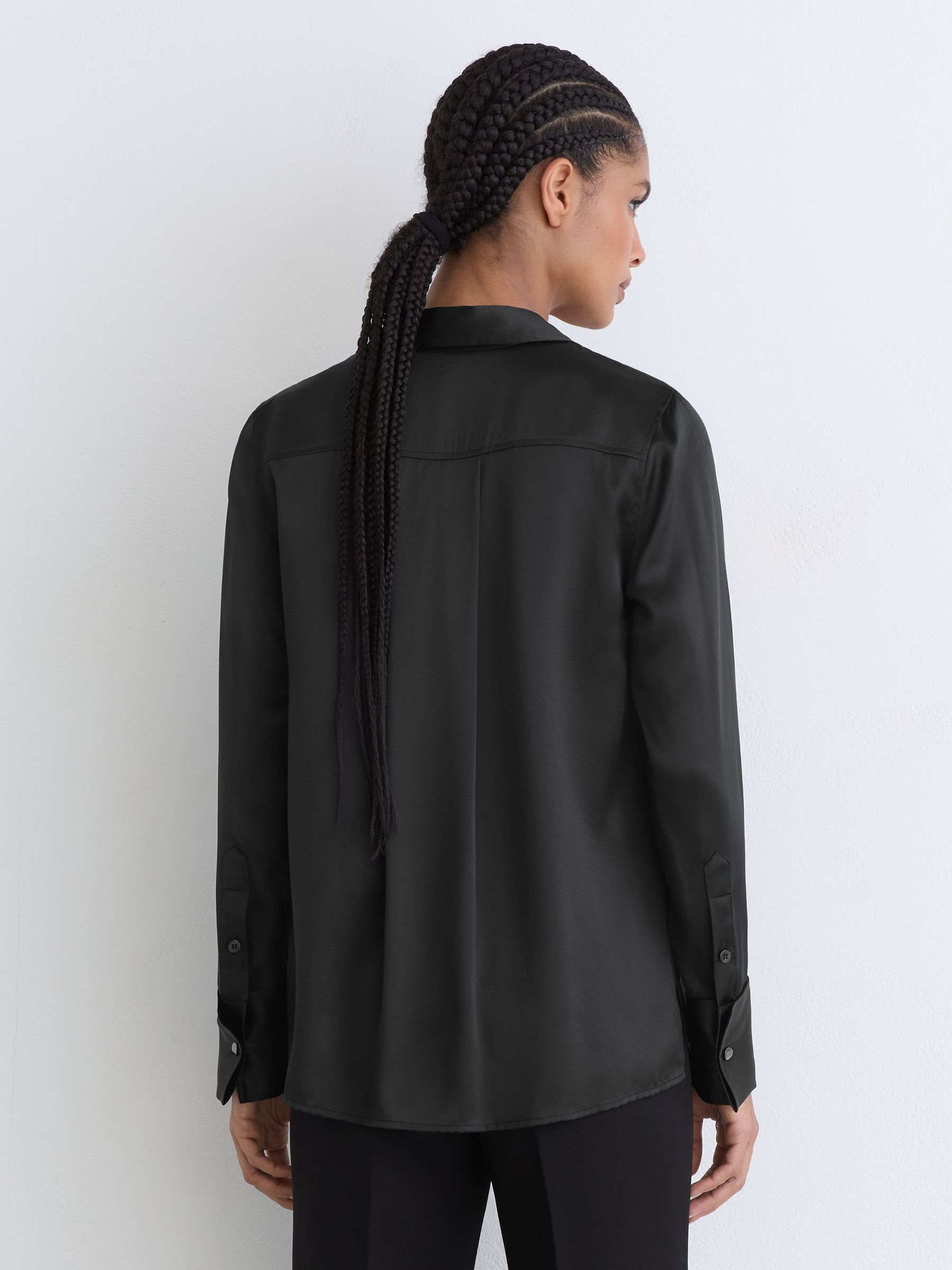 Silk-Satin Concealed-Placket Shirt in Black - image 3