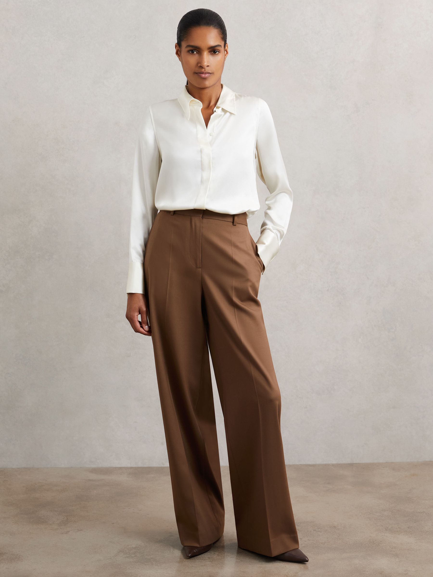 Petite Wool-Blend Wide-Leg Suit Trousers in Tan - Image 4 of 8
