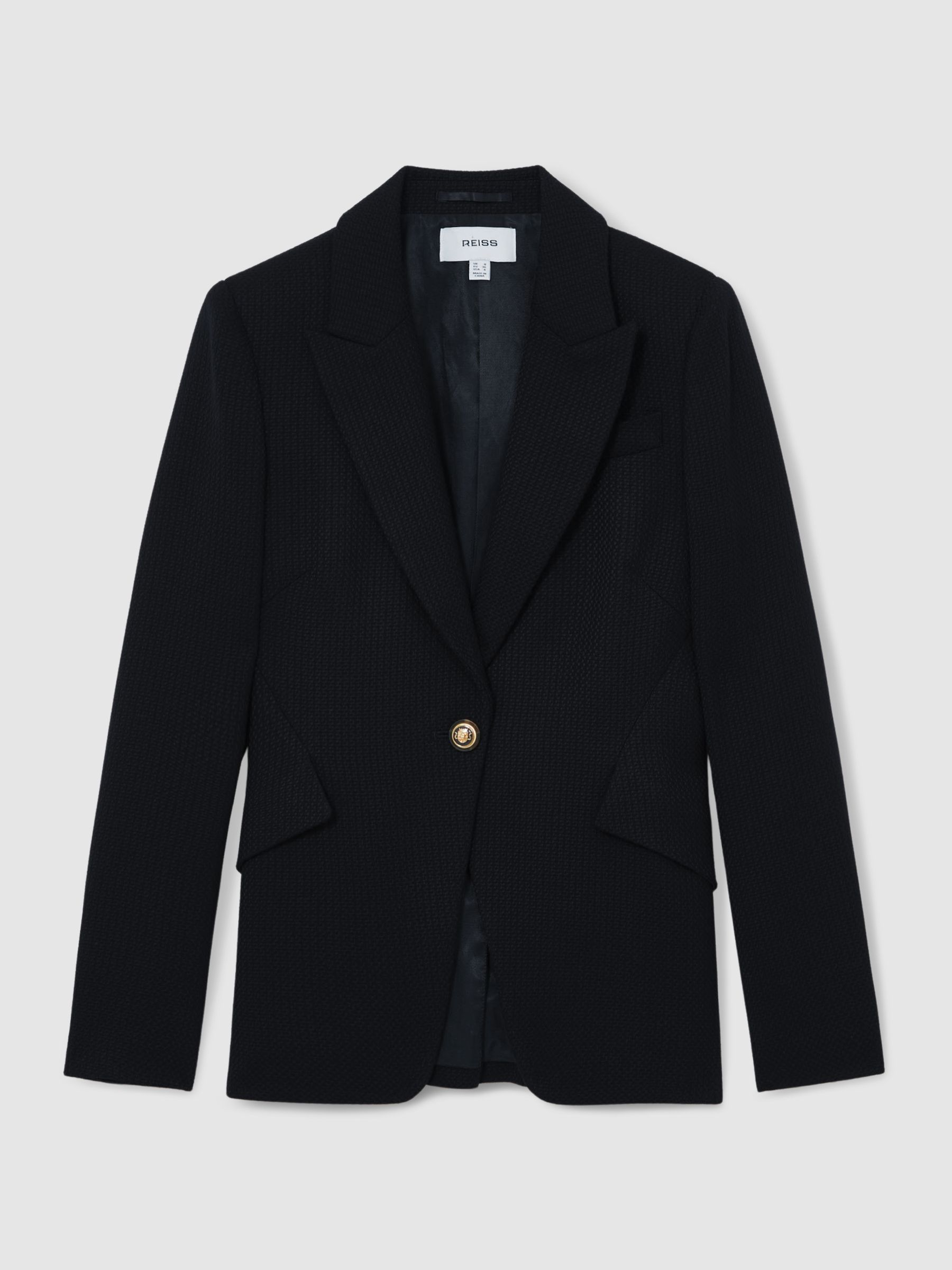 Single-Breasted Textured Blazer Wool-Blend in Navy - Image 2 of 6