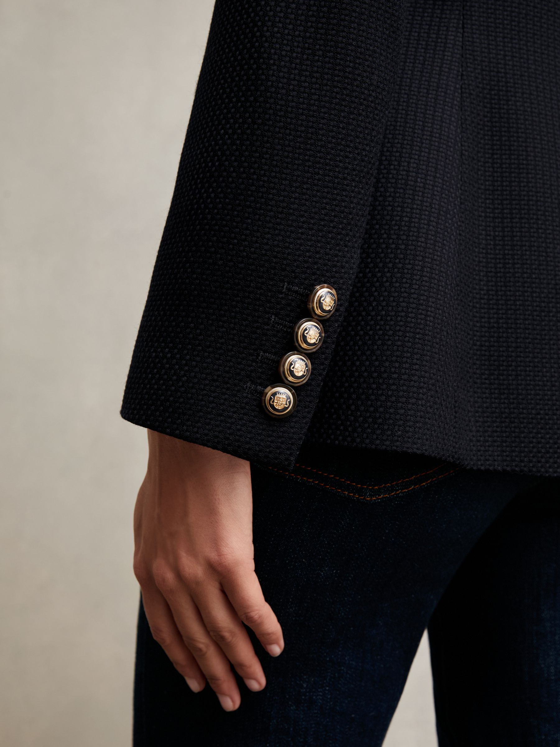 Single-Breasted Textured Blazer Wool-Blend in Navy - Image 4 of 6