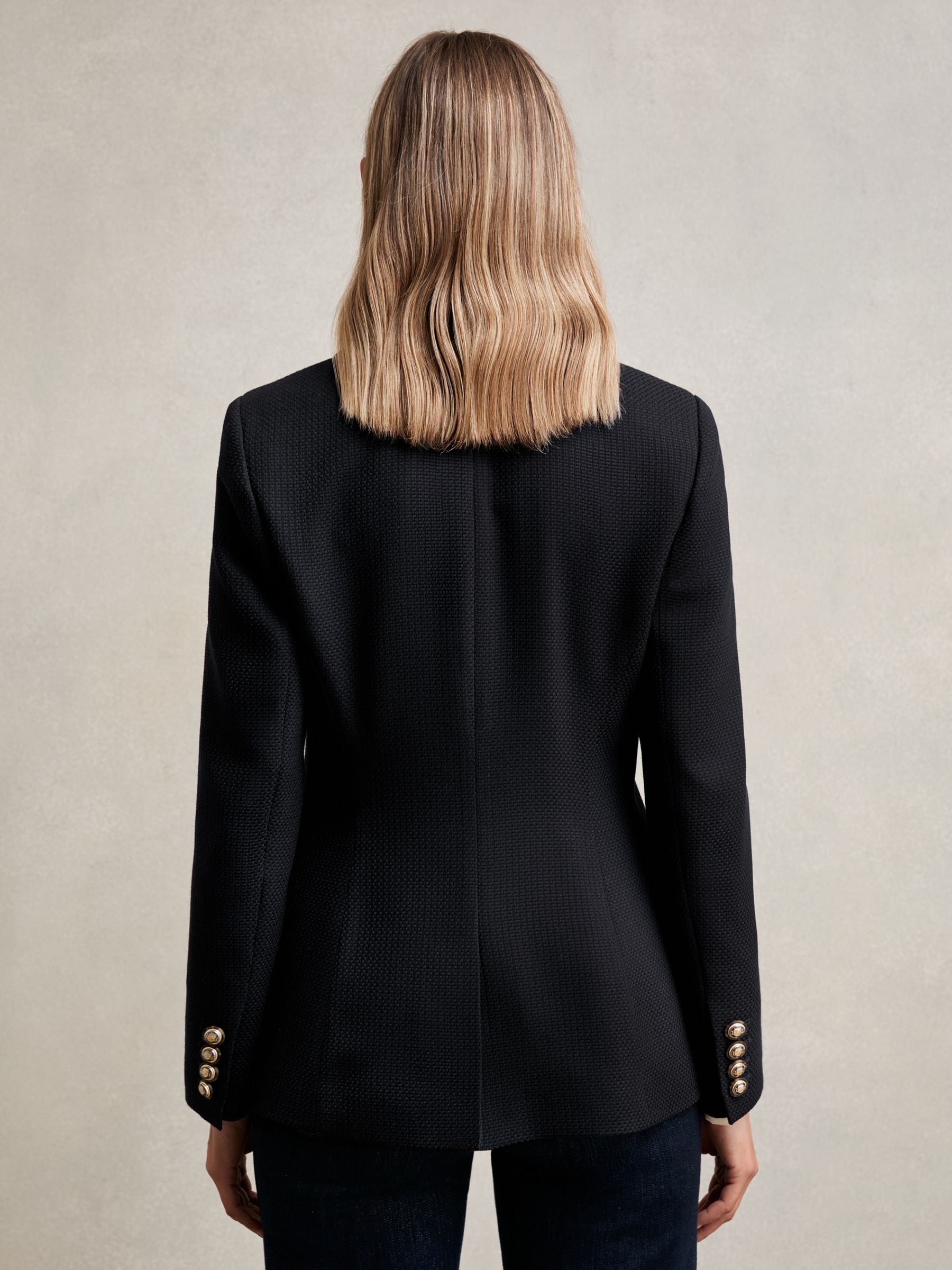 Single-Breasted Textured Blazer Wool-Blend in Navy - image 4