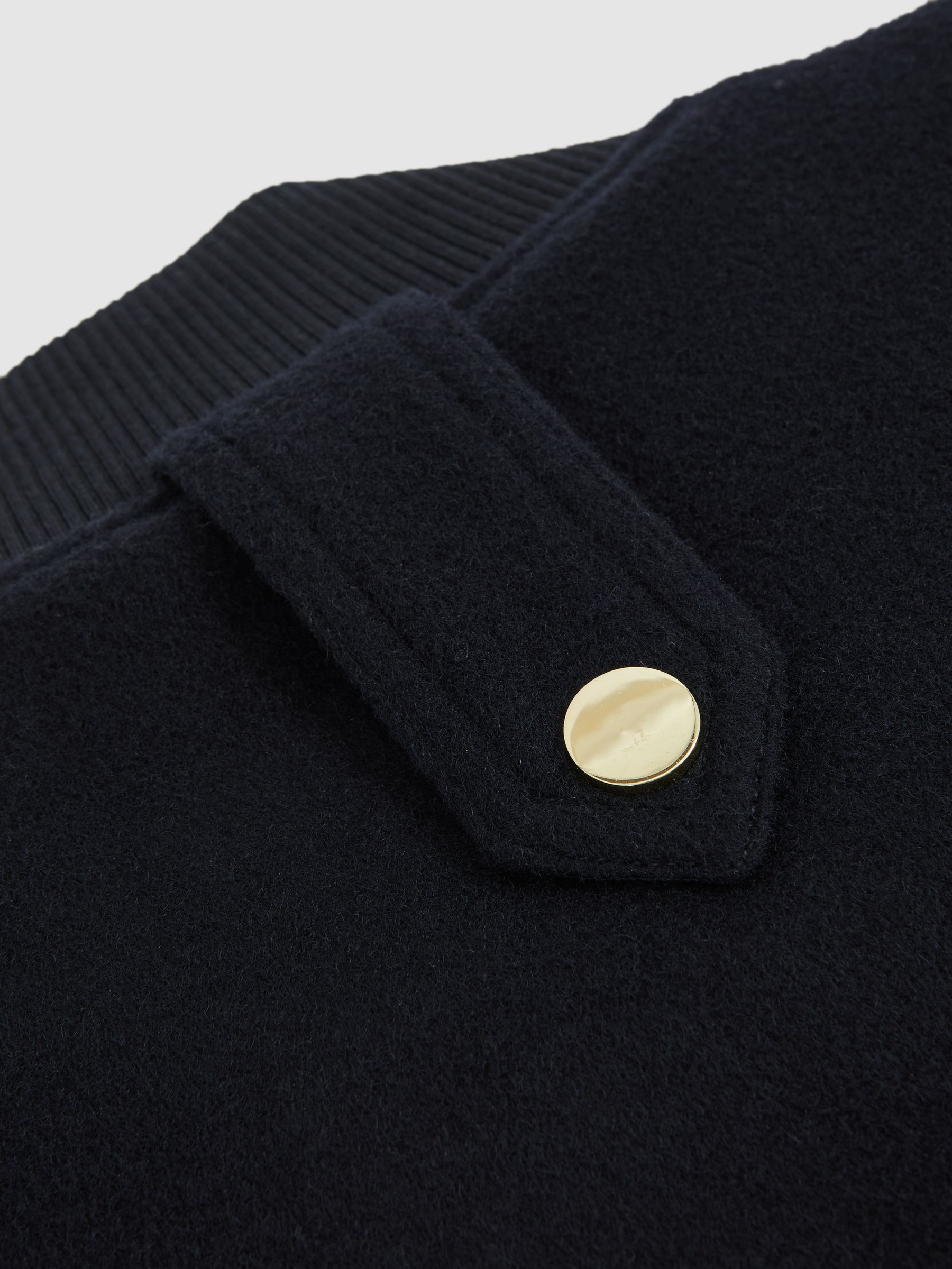 Brushed Wool Epaulette Bomber Jacket in Navy - Image 5 of 5