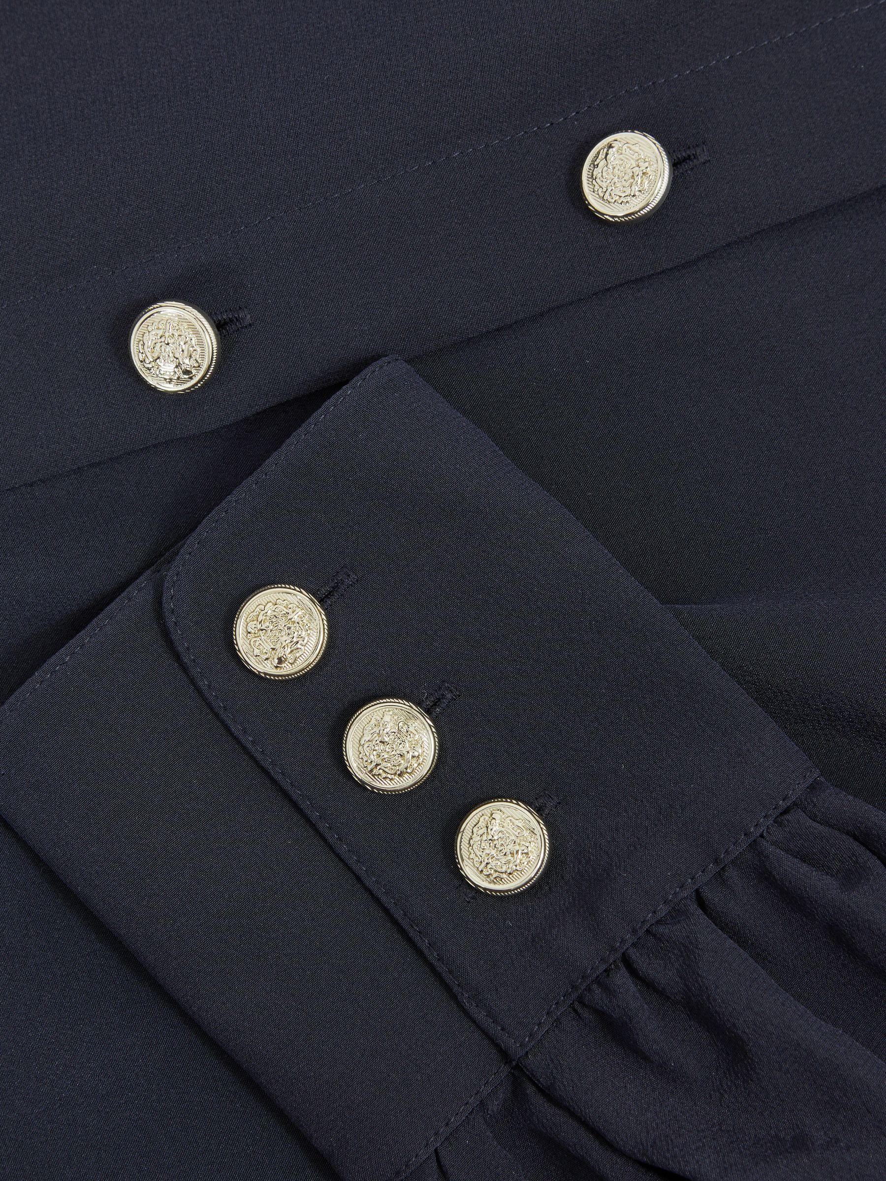 Silk Embossed-Button Shirt in Navy - Image 4 of 6