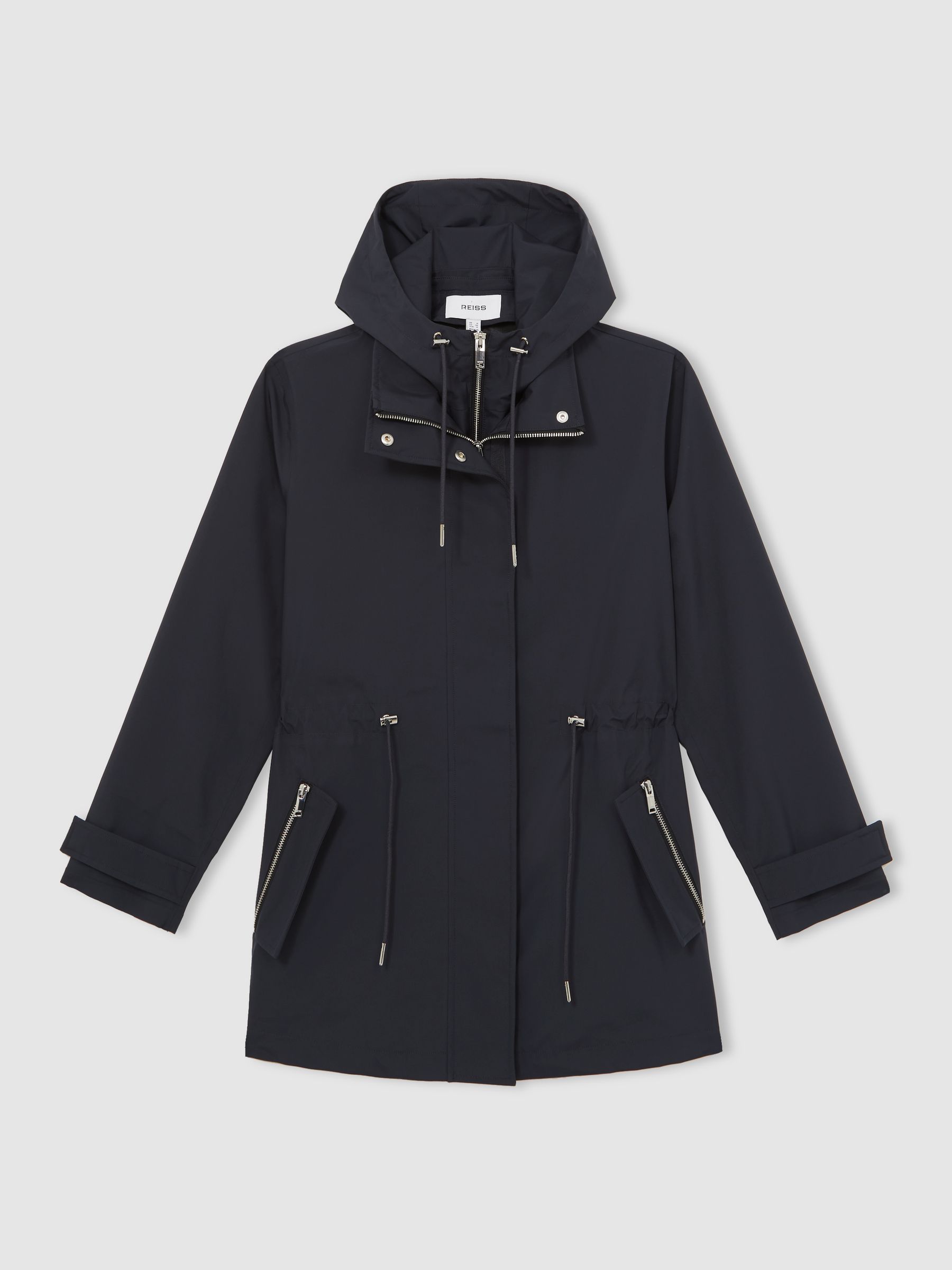Removable-Hood Rain Coat in Navy - Image 2 of 7