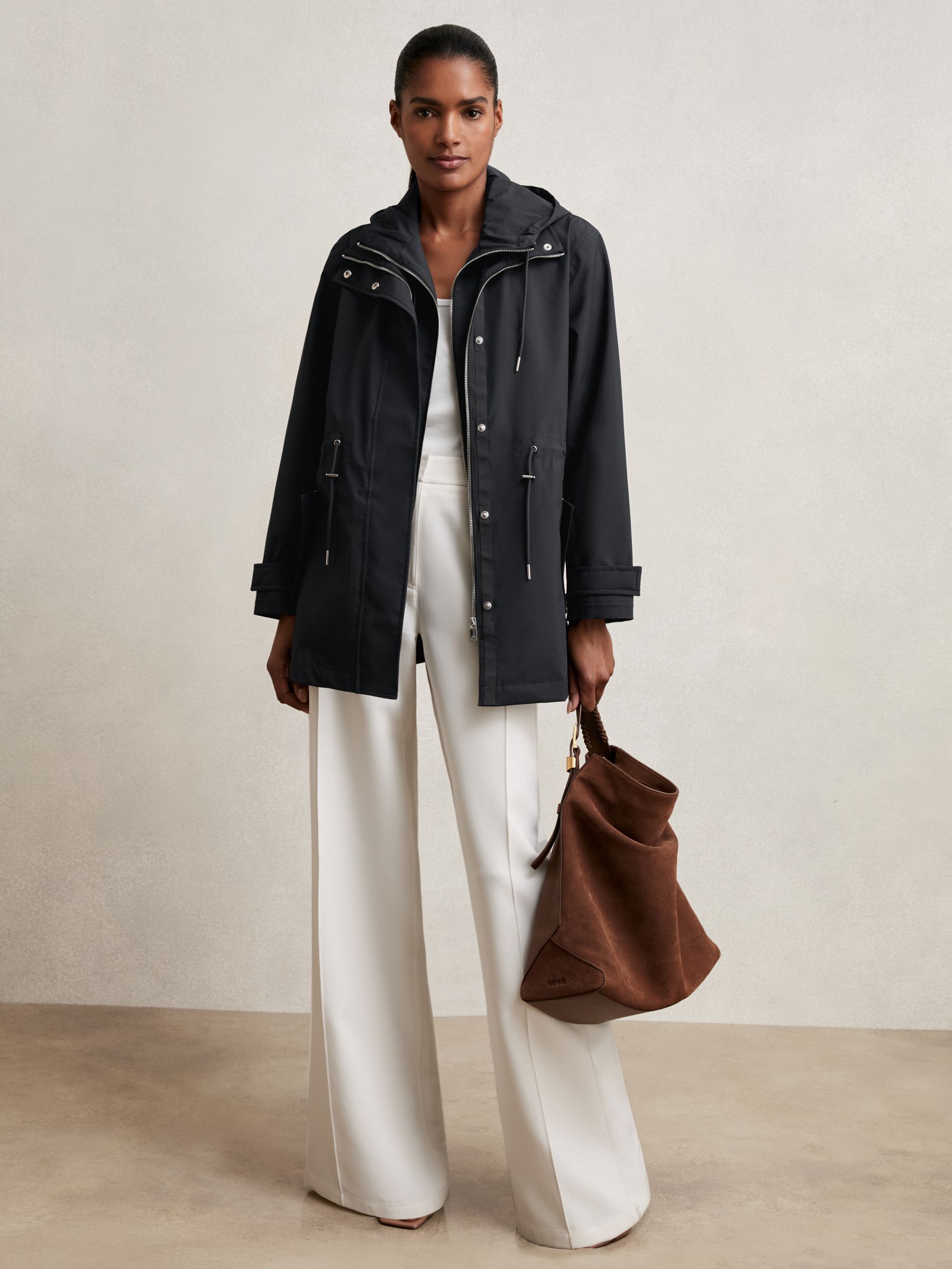 Removable-Hood Rain Coat in Navy - Image 3 of 7