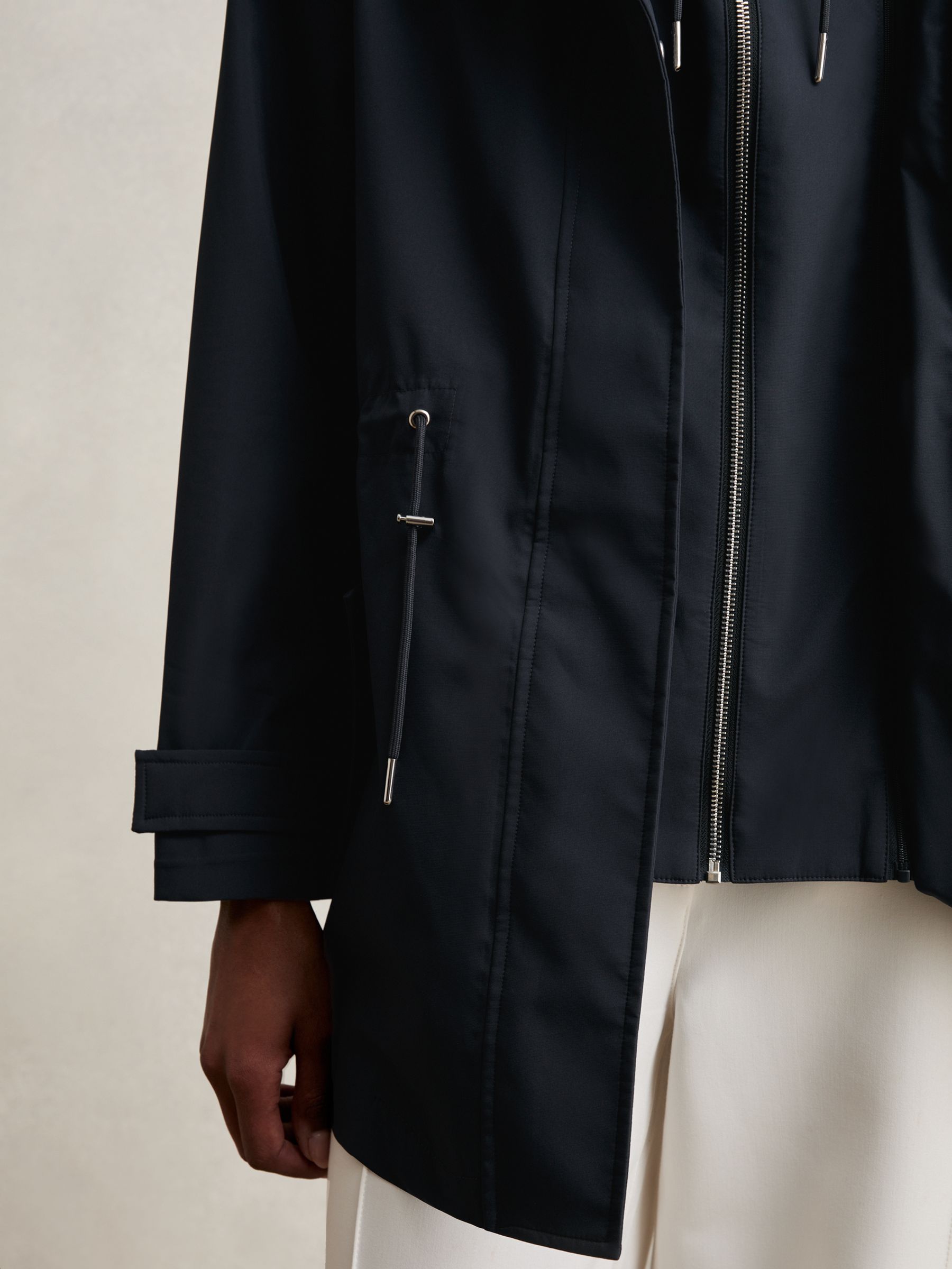 Removable-Hood Rain Coat in Navy - Image 5 of 7