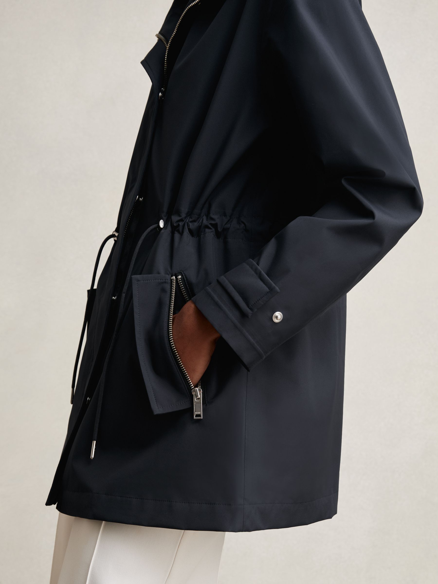 Removable-Hood Rain Coat in Navy - Image 6 of 7