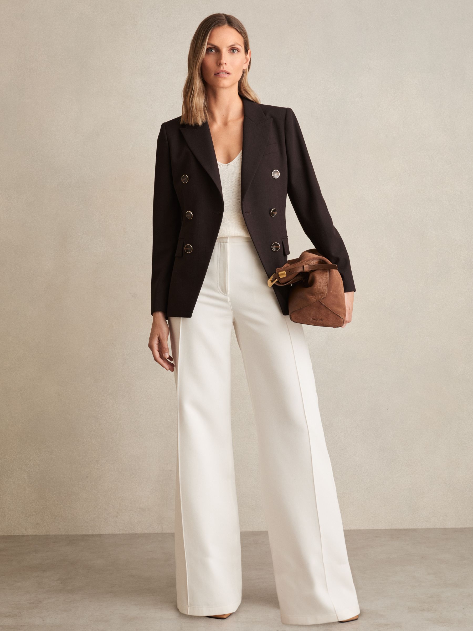 Petite Wool-Blend Double-Breasted Blazer in Chocolate Brown - Image 3 of 4