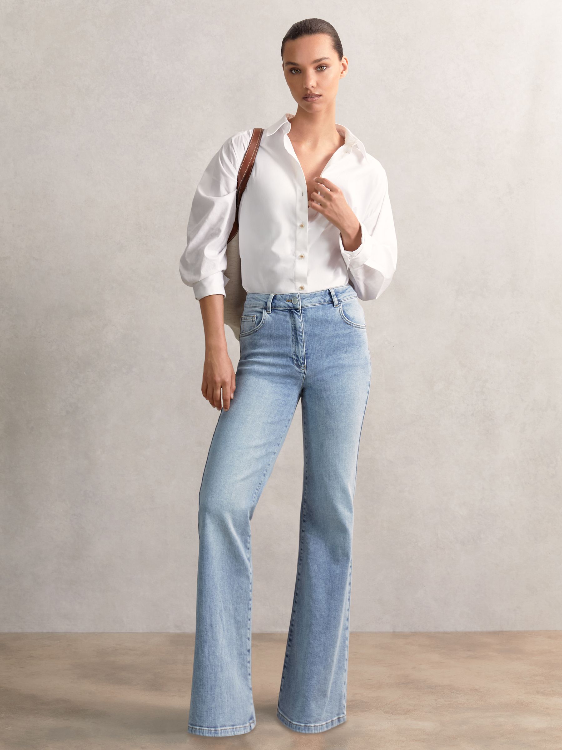 Mid-Rise Flared Jeans in Light Blue - Image 1 of 5