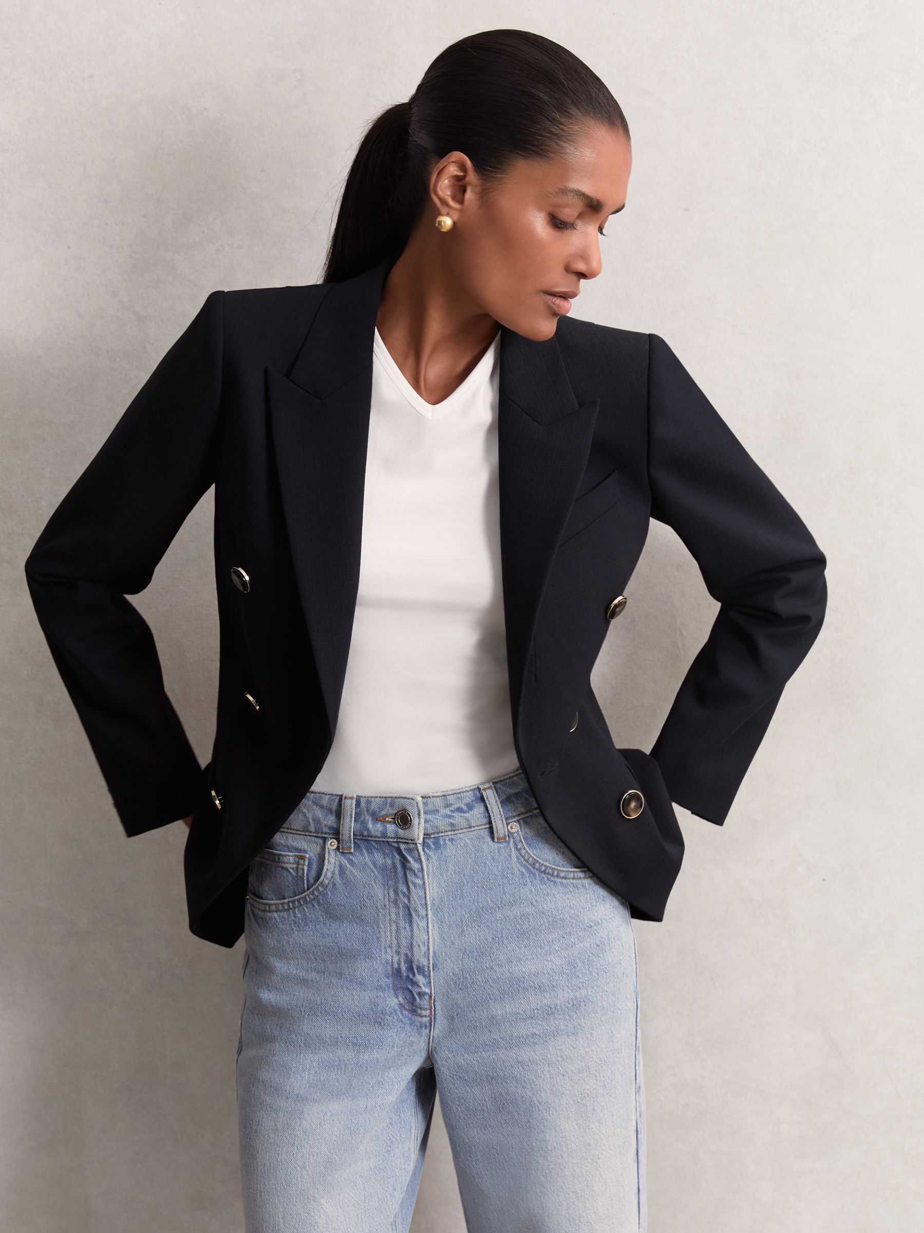 Wool-Blend Double-Breasted Blazer in Navy - Image 4 of 8