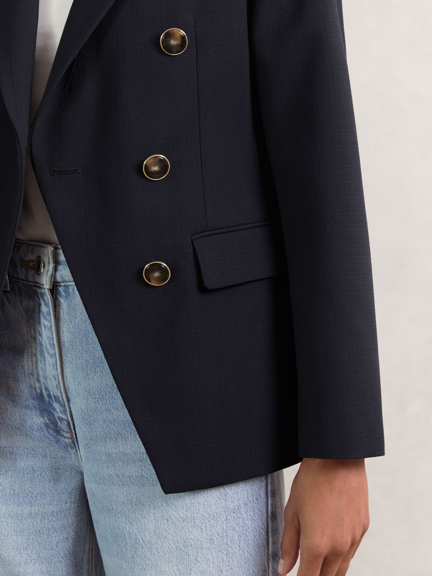 Wool-Blend Double-Breasted Blazer in Navy - Image 5 of 8