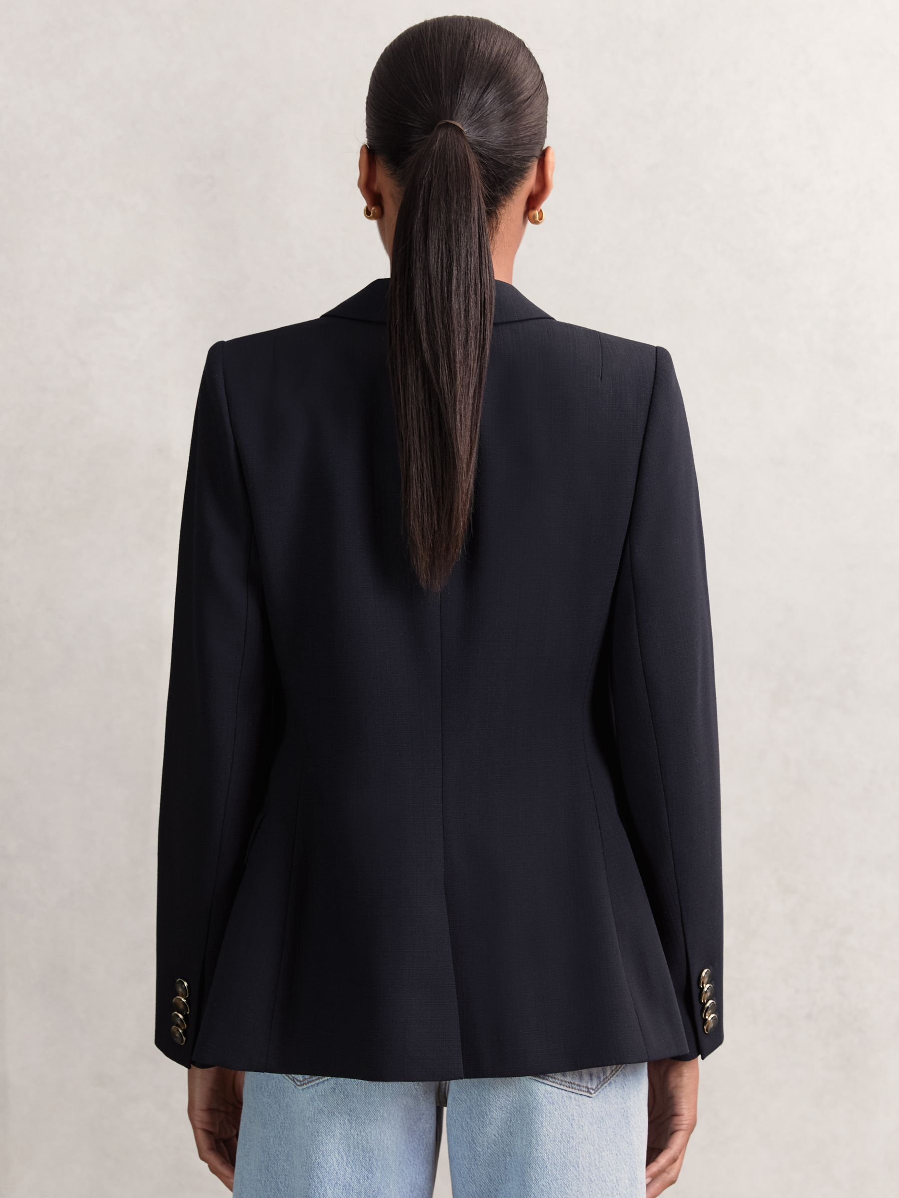 Wool-Blend Double-Breasted Blazer in Navy - image 4