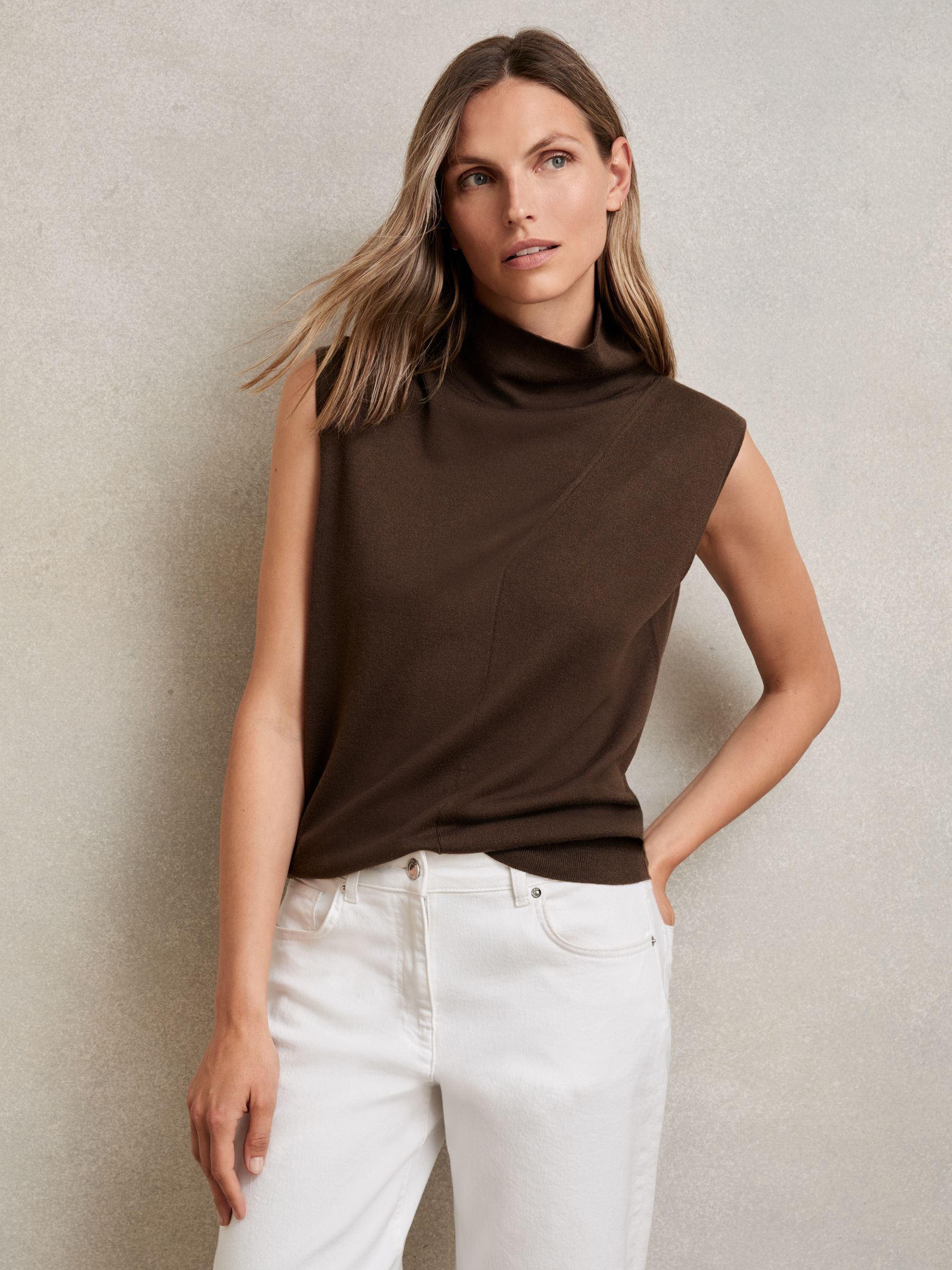 Wool Slouched Sleeveless Top in Chocolate - Image 1 of 6
