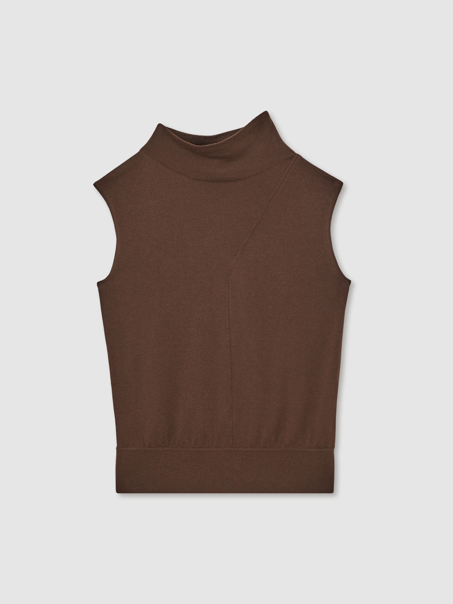 Wool Slouched Sleeveless Top in Chocolate - Image 2 of 6