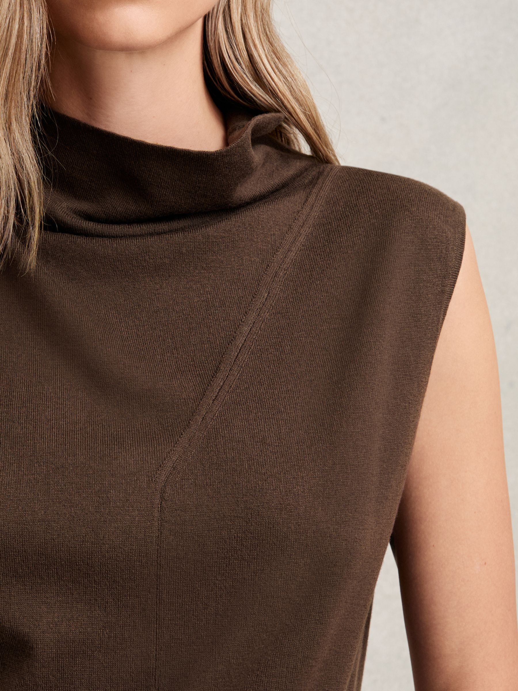 Wool Slouched Sleeveless Top in Chocolate - Image 3 of 6