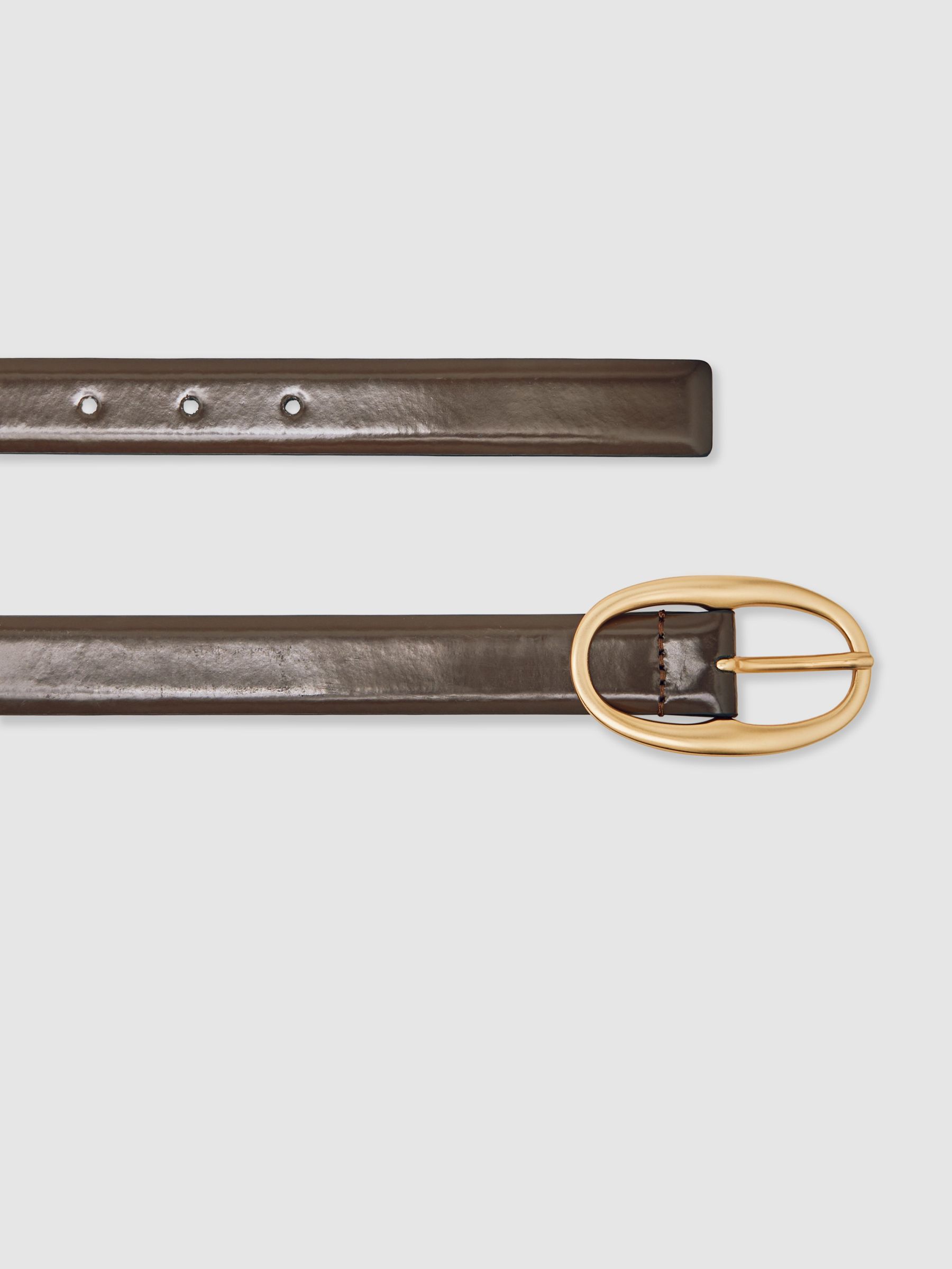 Patent Leather Oval Buckle Belt in Chocolate - Image 2 of 3