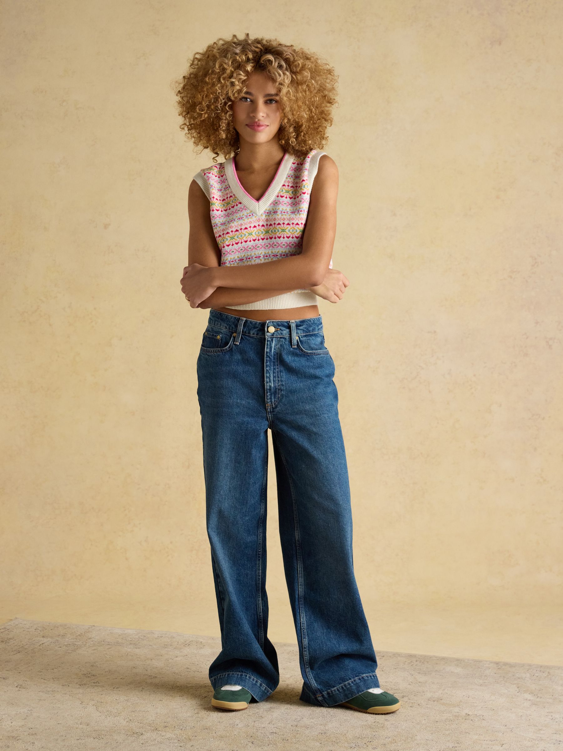 Islay Cream Multi V Neck Fair Isle Cotton Rich Knitted Vest - Image 6 of 10