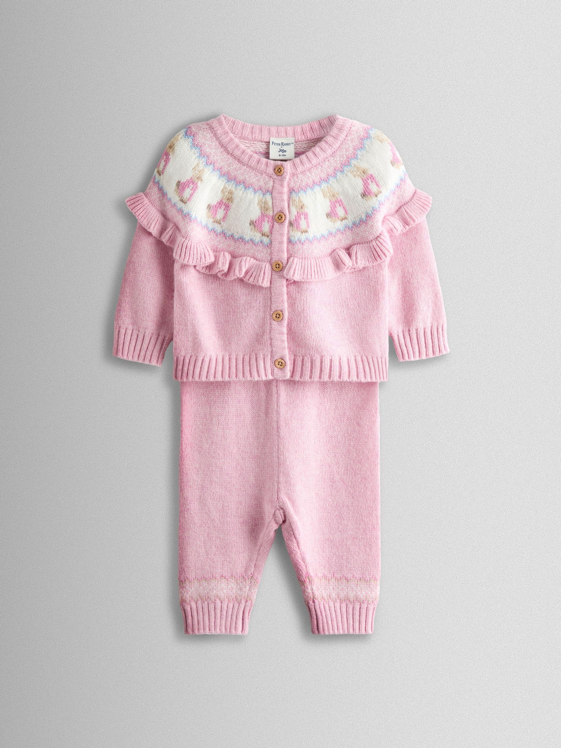 Pink Fair isle Knit Cardigan & Bottom Set - Image 1 of 6