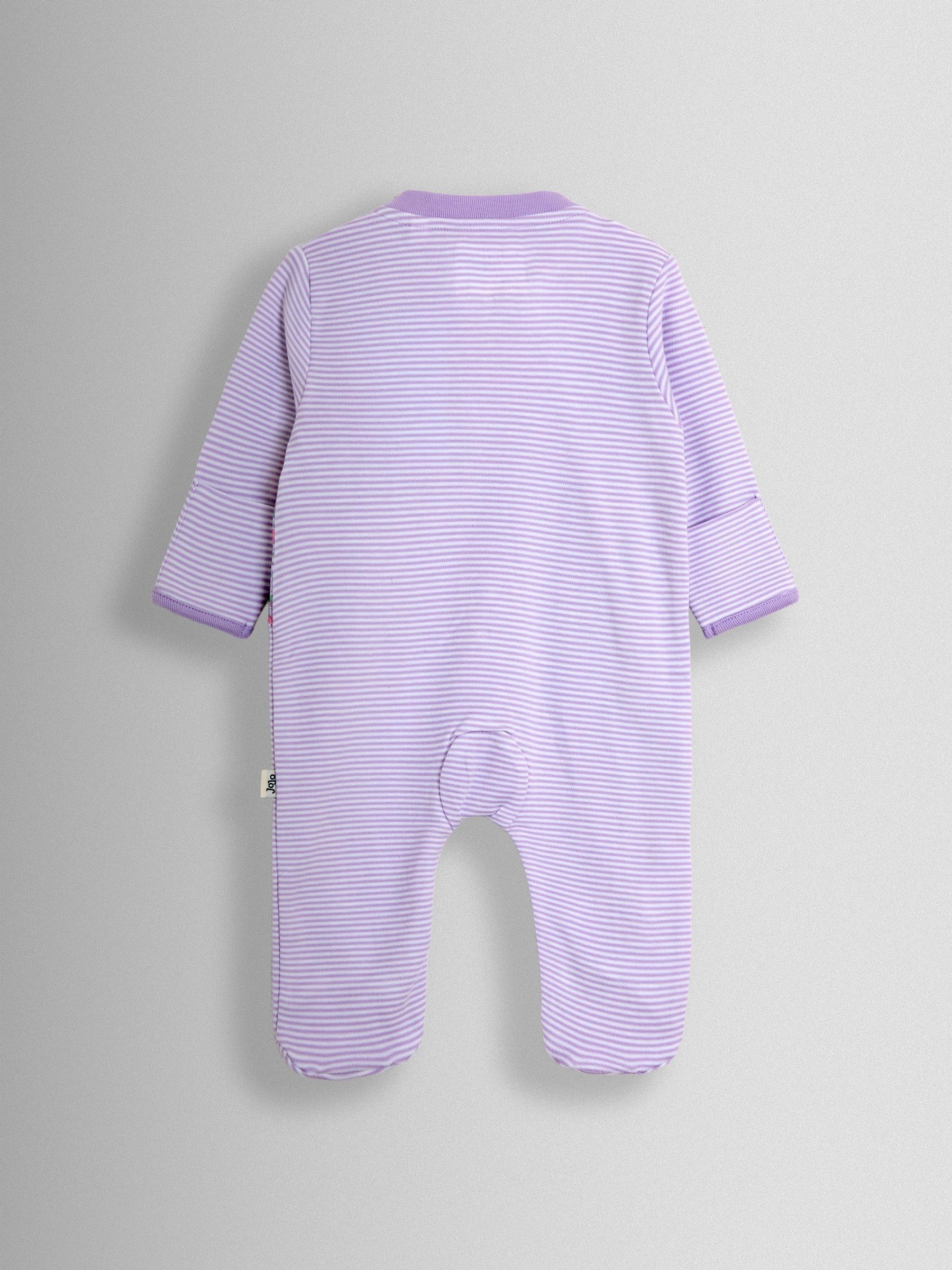 Purple Dino 100% Cotton Footed Stripe Appliqué  Sleepsuit - Image 2 of 3