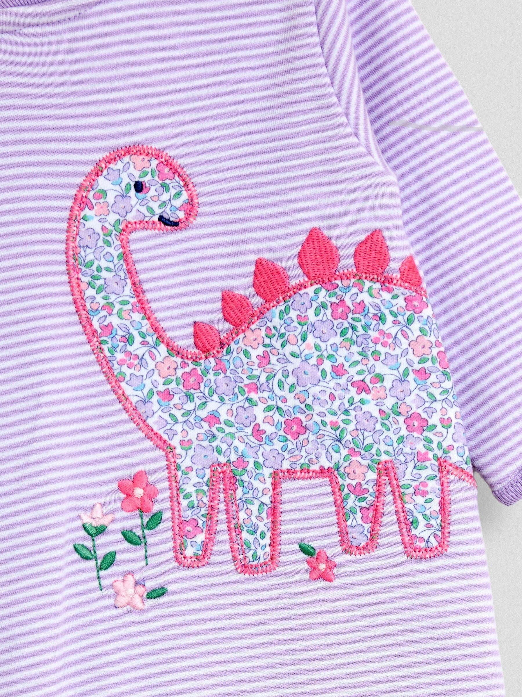 Purple Dino 100% Cotton Footed Stripe Appliqué  Sleepsuit - Image 3 of 3