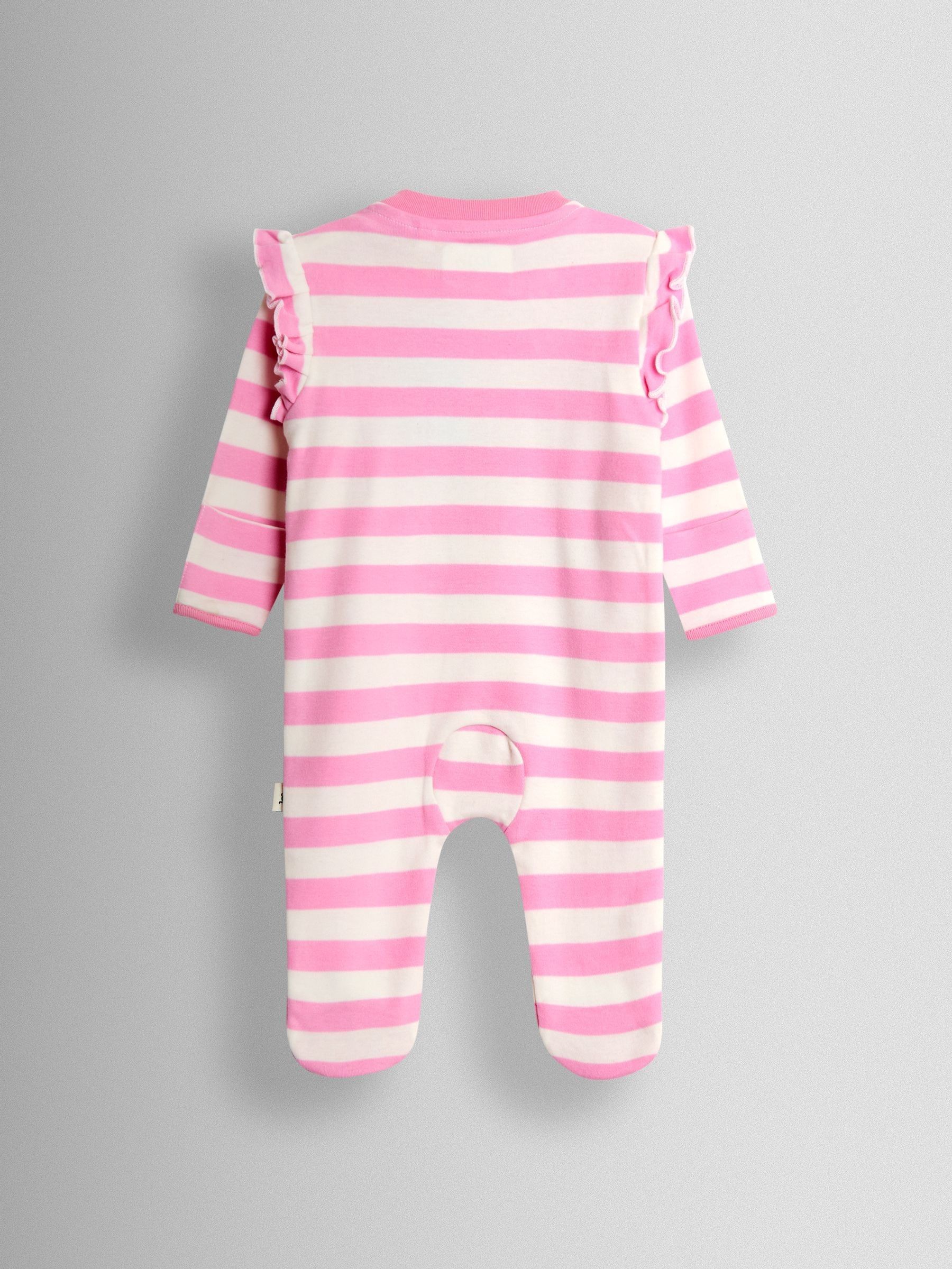 Pink Cherry 100% Cotton Footed Frill Sleepsuit - Image 2 of 3 Pink Cherry 100% Cotton Footed Frill Sleepsuit - Image 2 of 3