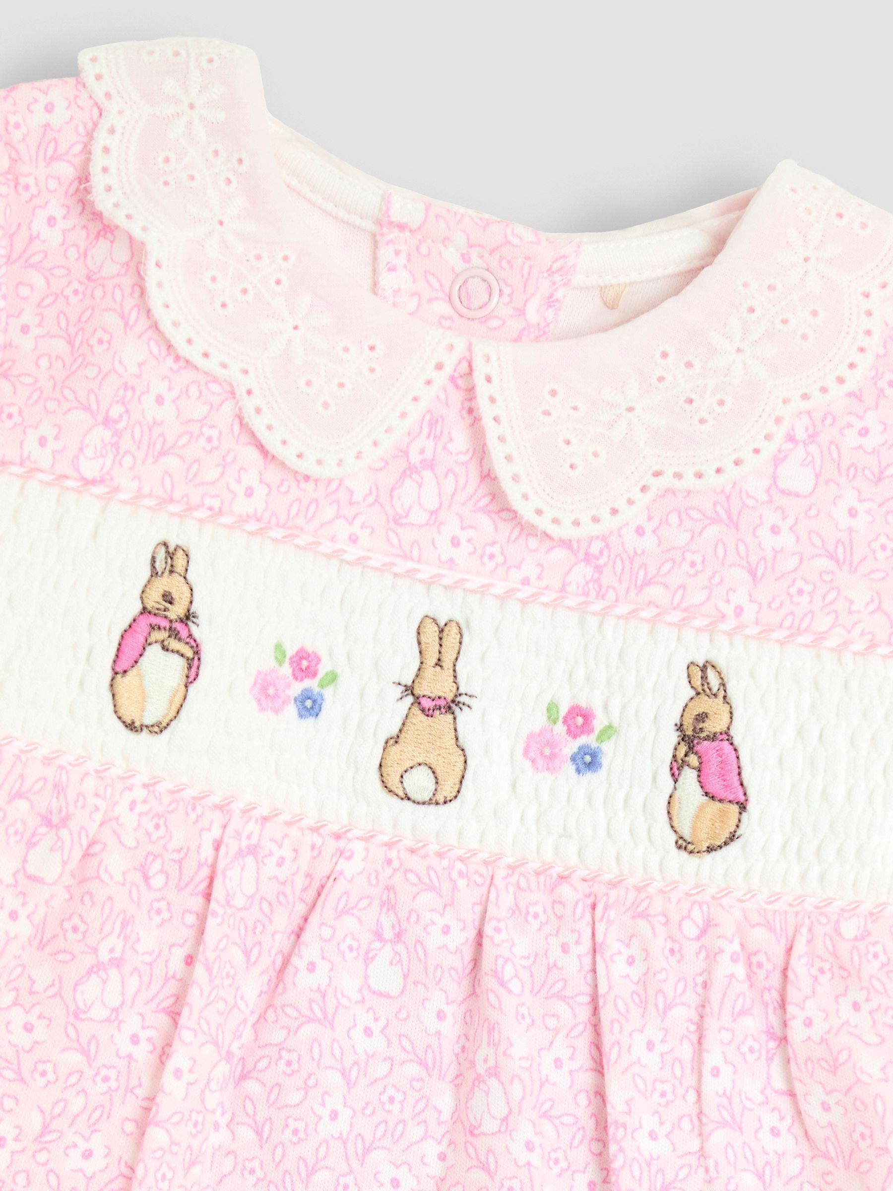 Pink Smocked Collared Sleepsuit - Image 3 of 3