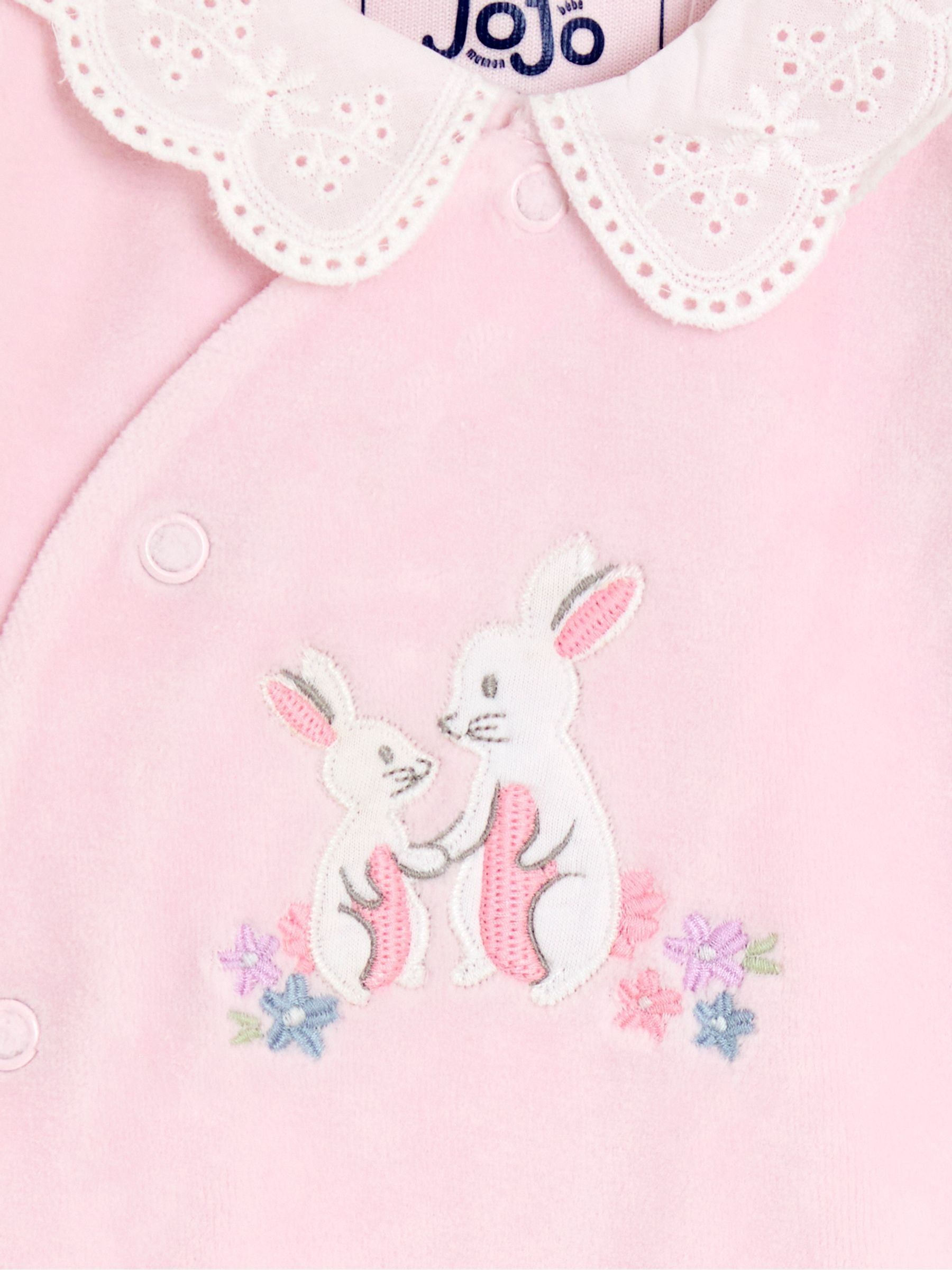 Pale Pink Bunny Appliqué Velour Collared All-In-One - Image 4 of 4