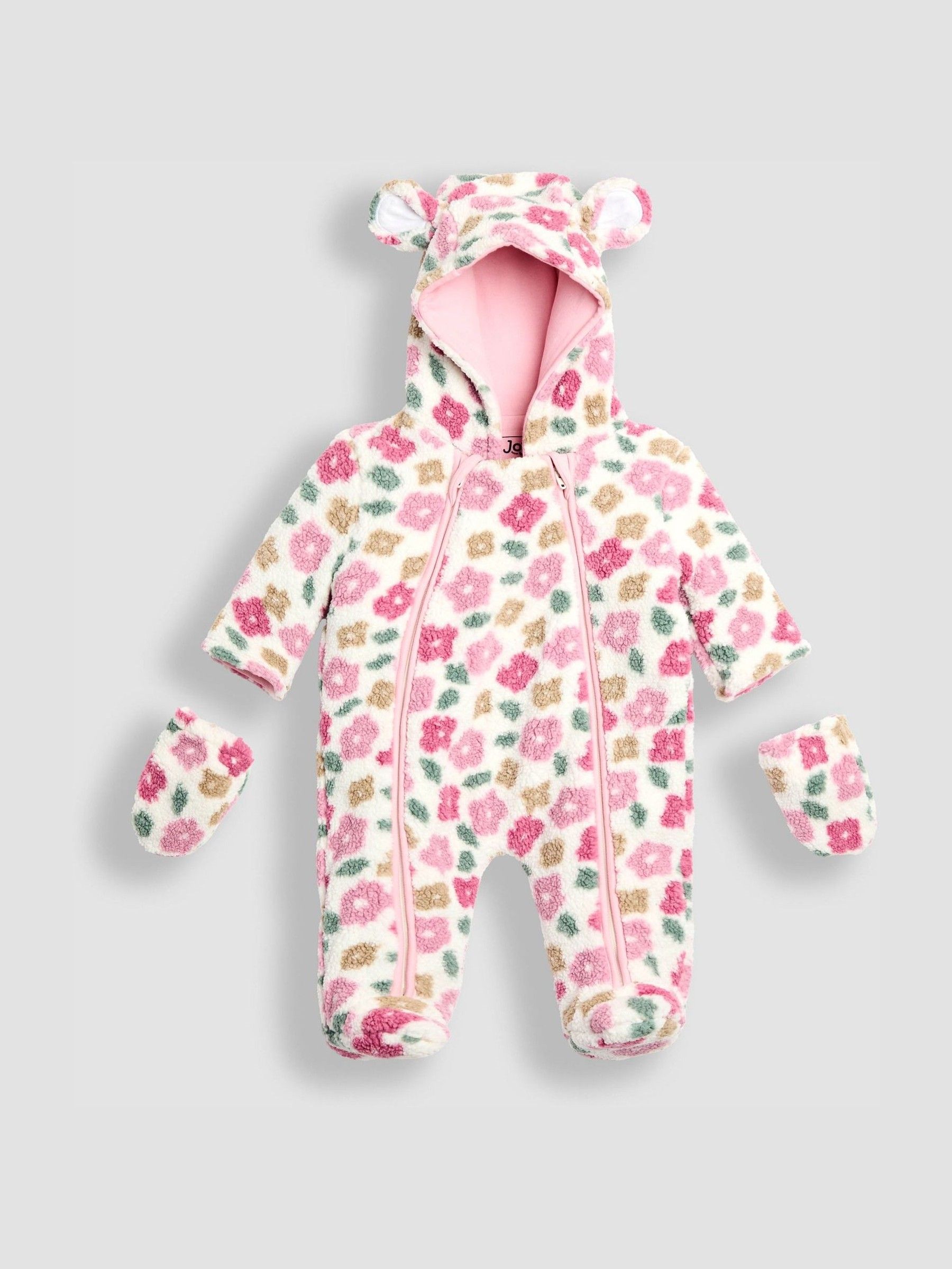 Pink Floral Cosy Borg Printed Pramsuit - Image 2 of 5 Pink Floral Cosy Borg Printed Pramsuit - Image 2 of 5