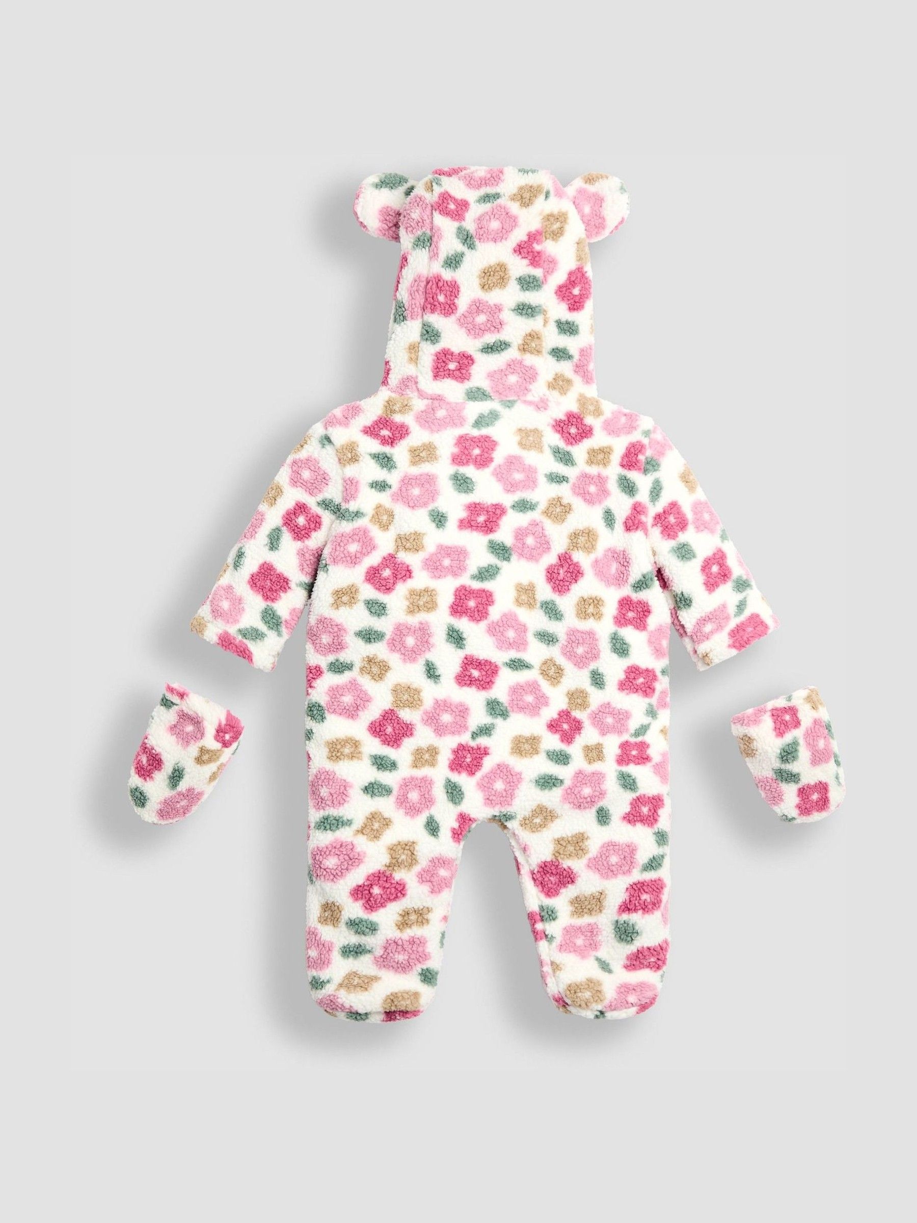 Pink Floral Cosy Borg Printed Pramsuit - Image 5 of 5 Pink Floral Cosy Borg Printed Pramsuit - Image 5 of 5