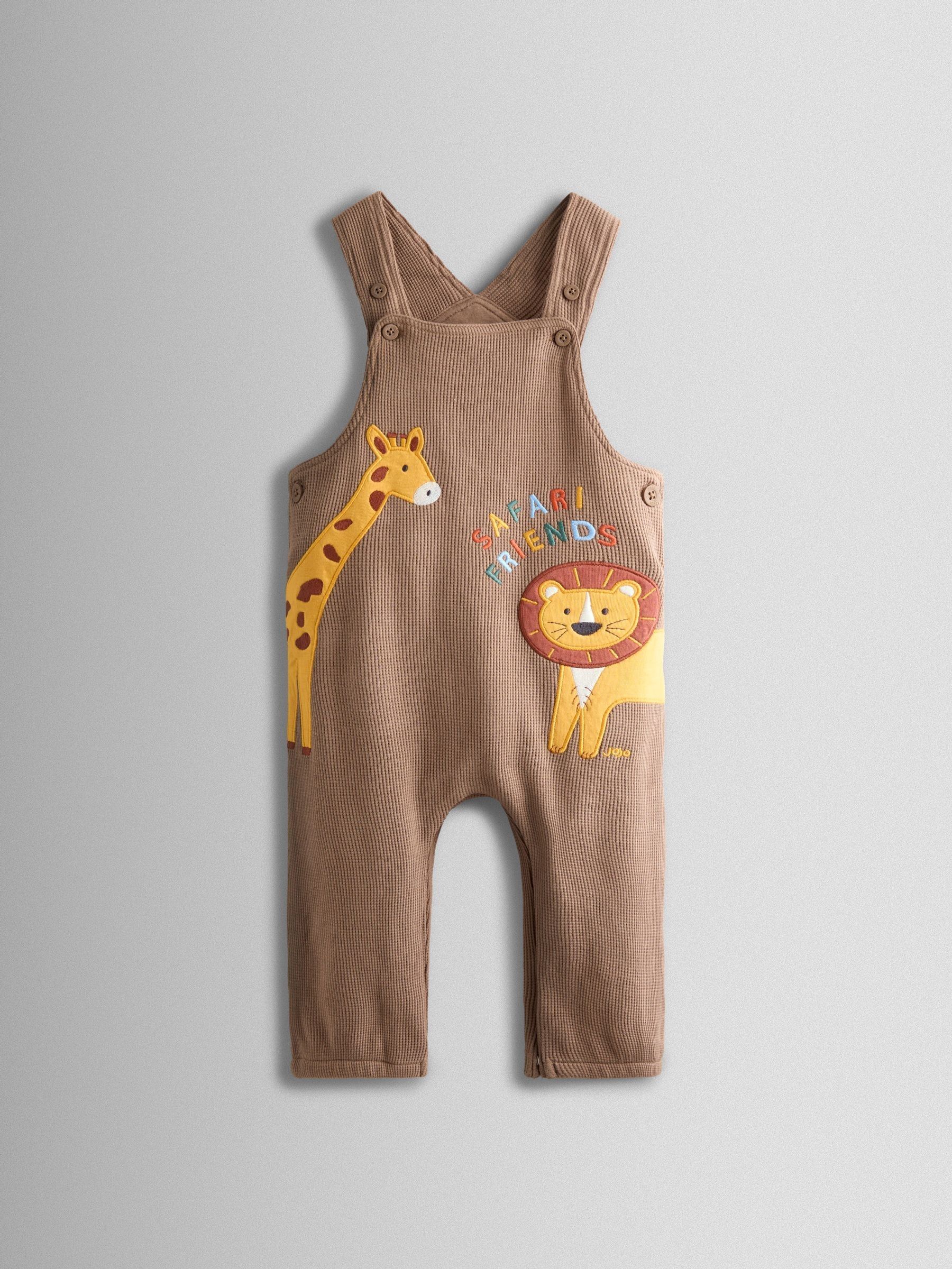 Brown 2-Piece Appliqué Waffle Dungarees & Top Set - Image 2 of 7