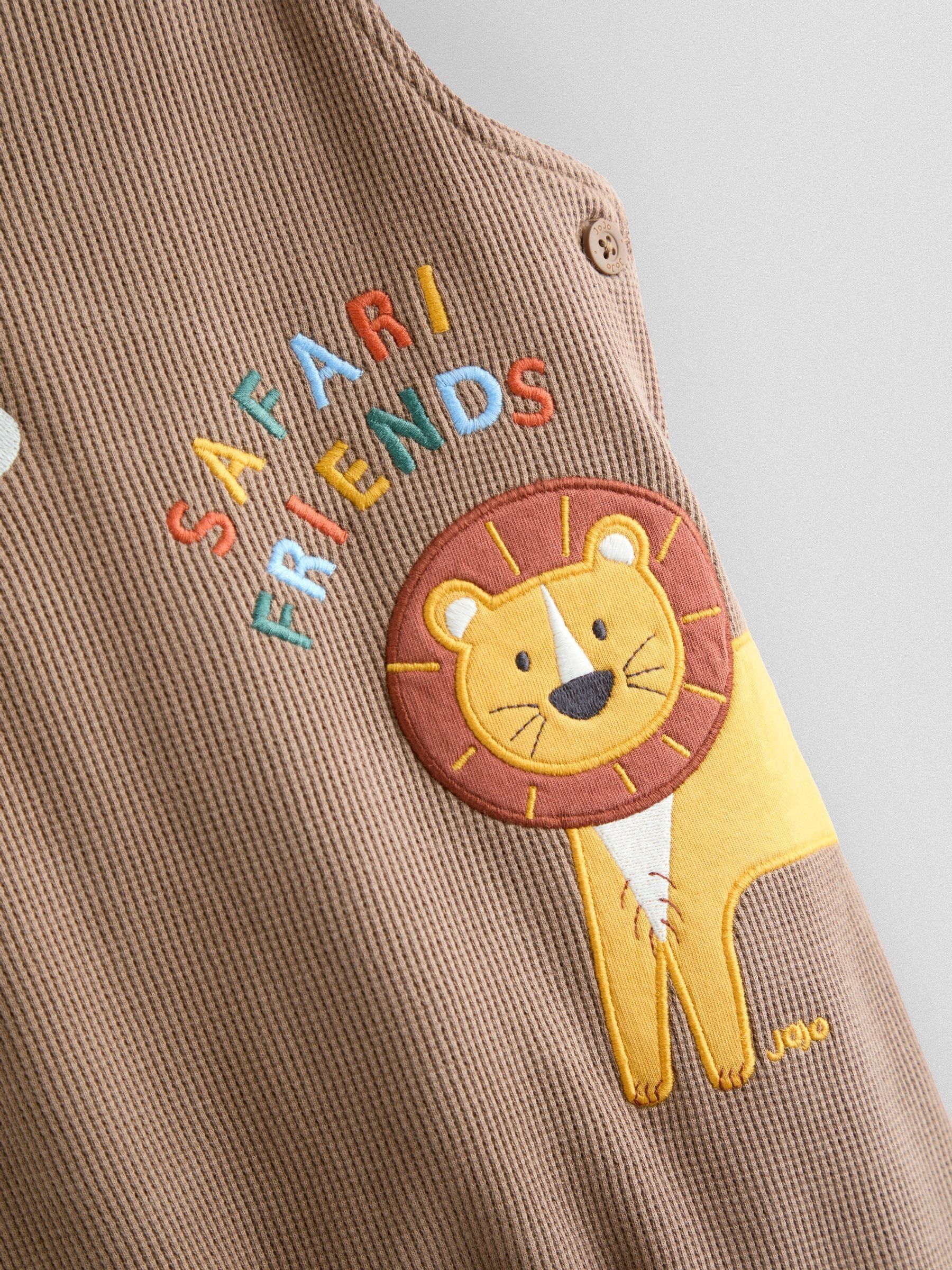 Brown 2-Piece Appliqué Waffle Dungarees & Top Set - Image 3 of 7