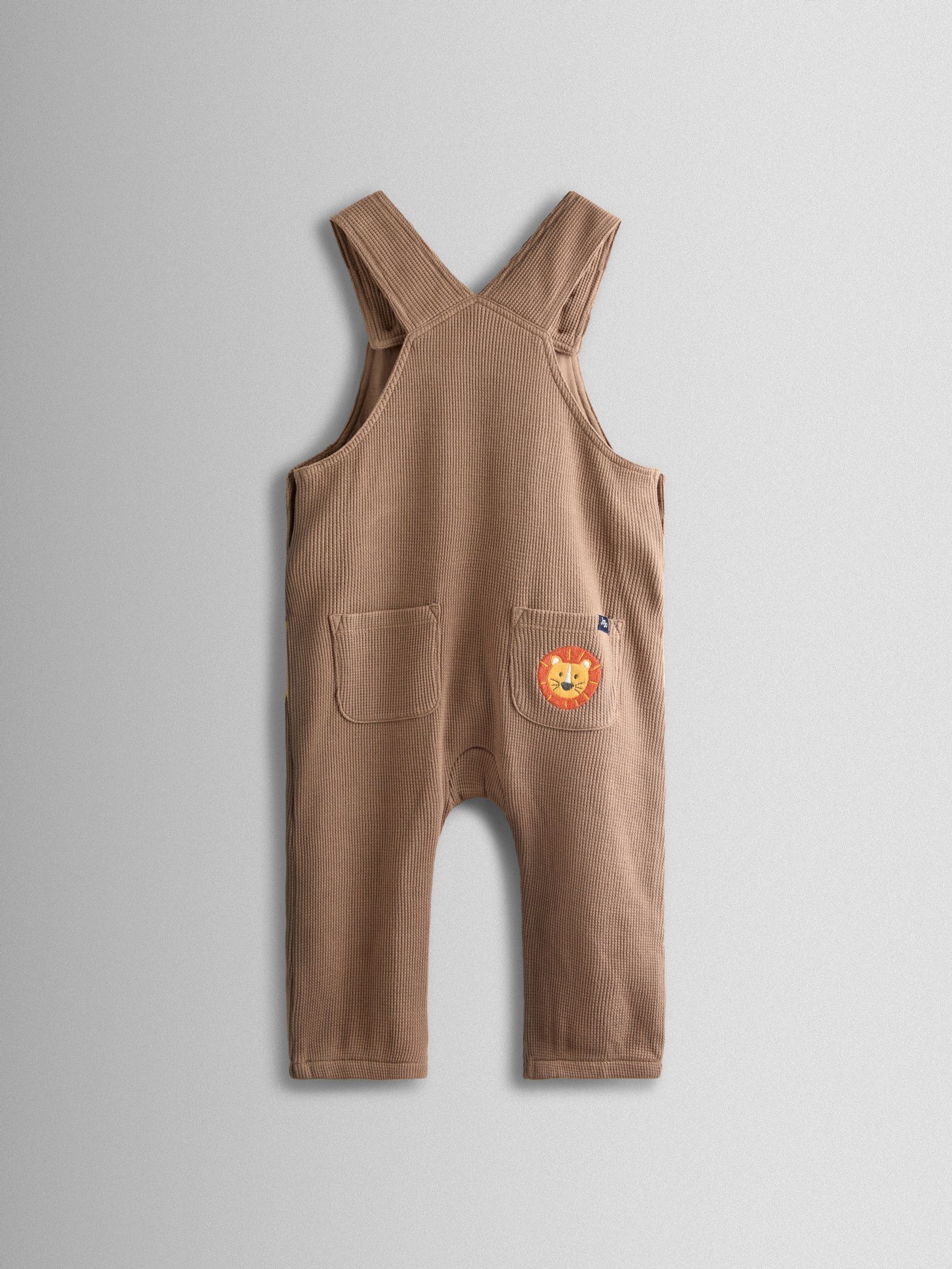 Brown 2-Piece Appliqué Waffle Dungarees & Top Set - Image 4 of 7