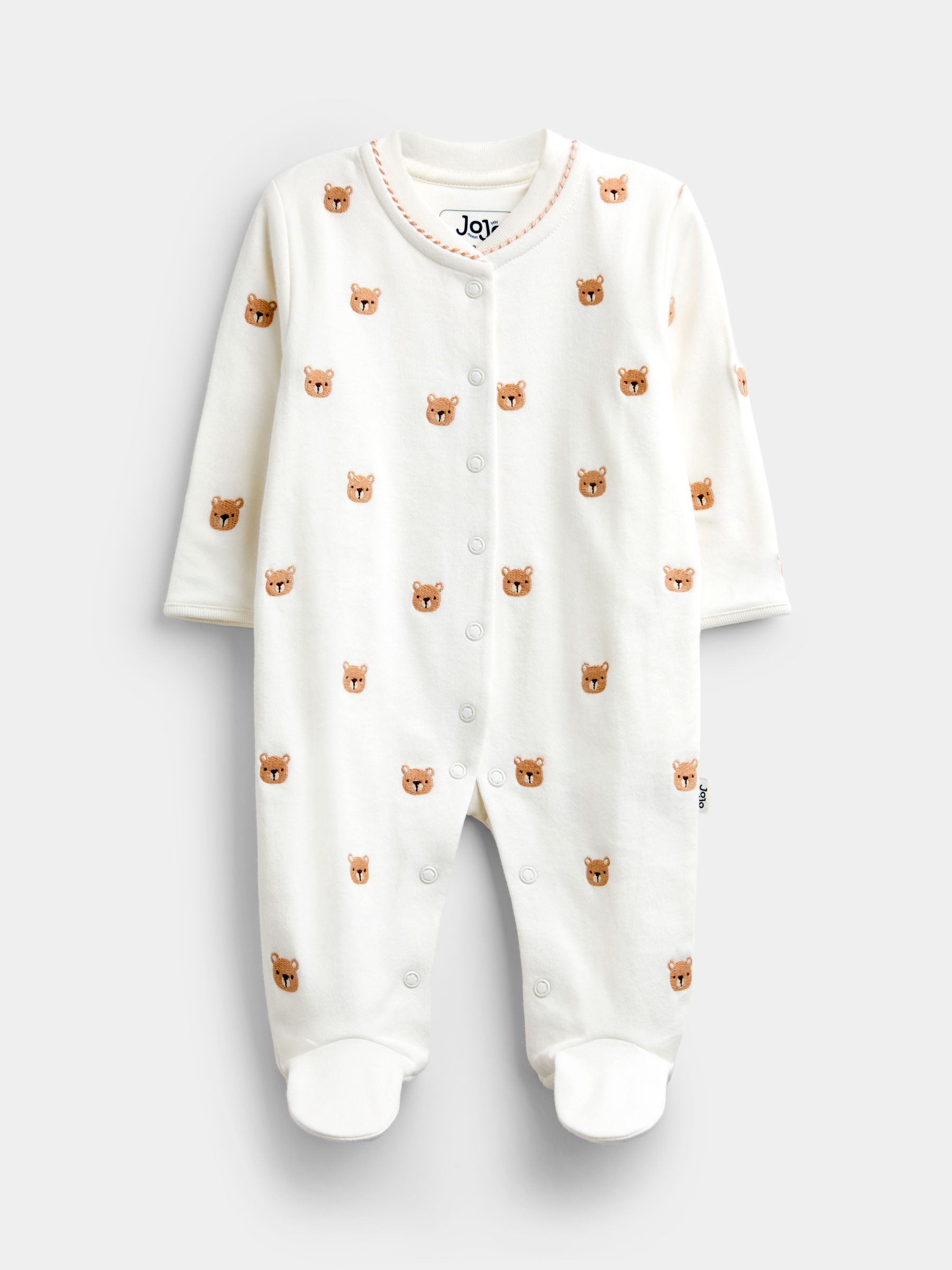 Cream Bear Embroidered Organic Cotton Sleepsuit & Hat Set - Image 2 of 8