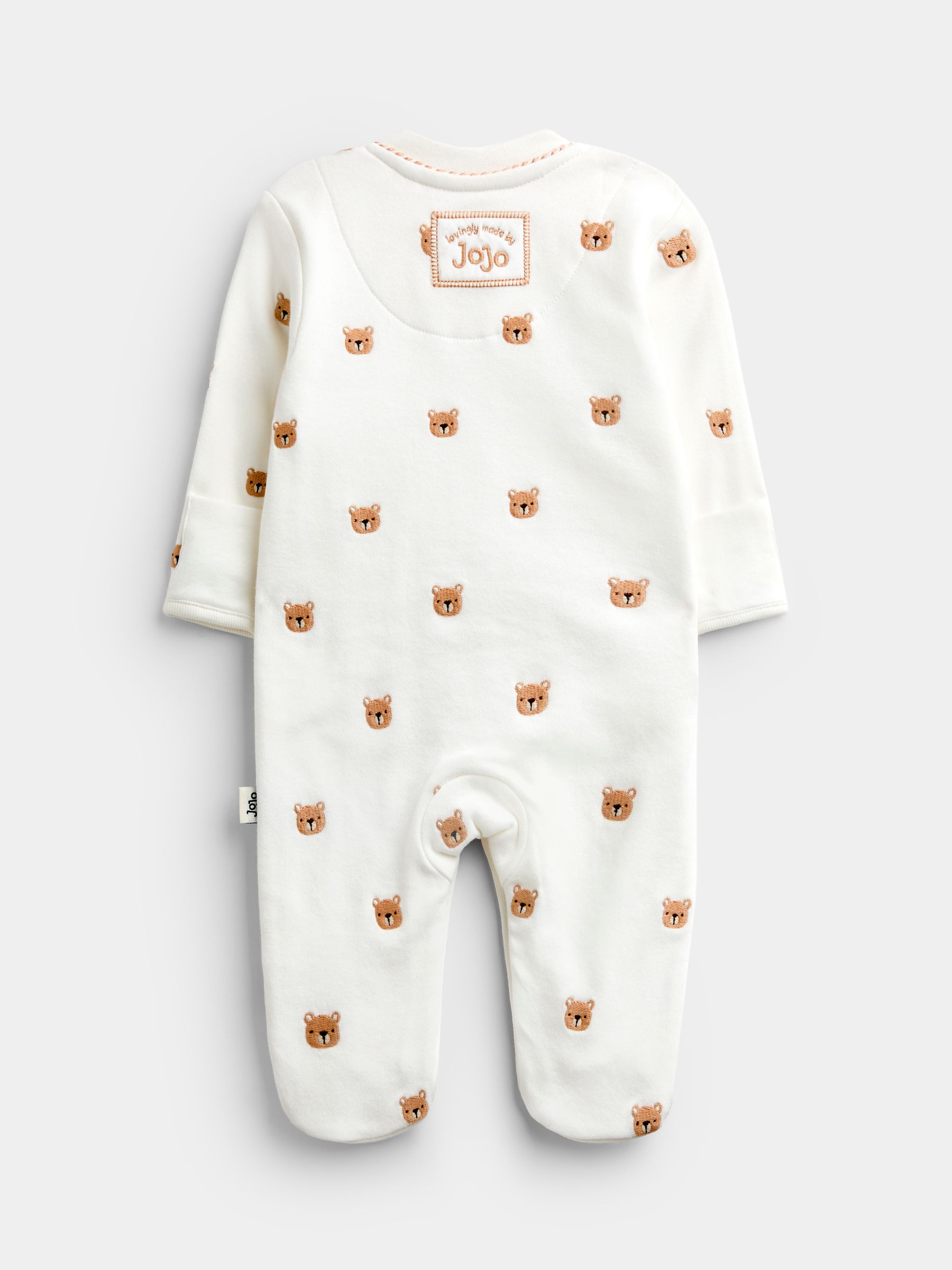 Cream Bear Embroidered Organic Cotton Sleepsuit & Hat Set - Image 3 of 8