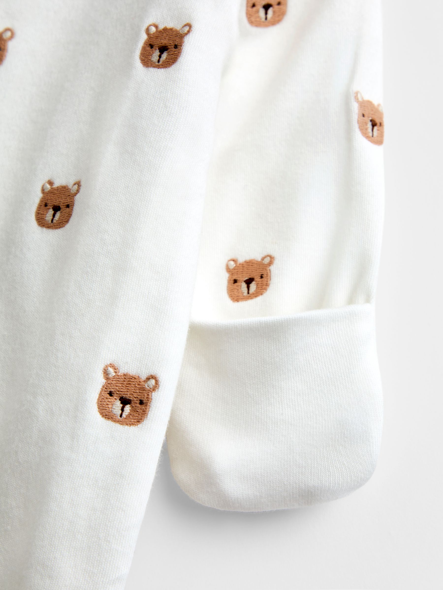 Cream Bear Embroidered Organic Cotton Sleepsuit & Hat Set - Image 6 of 8