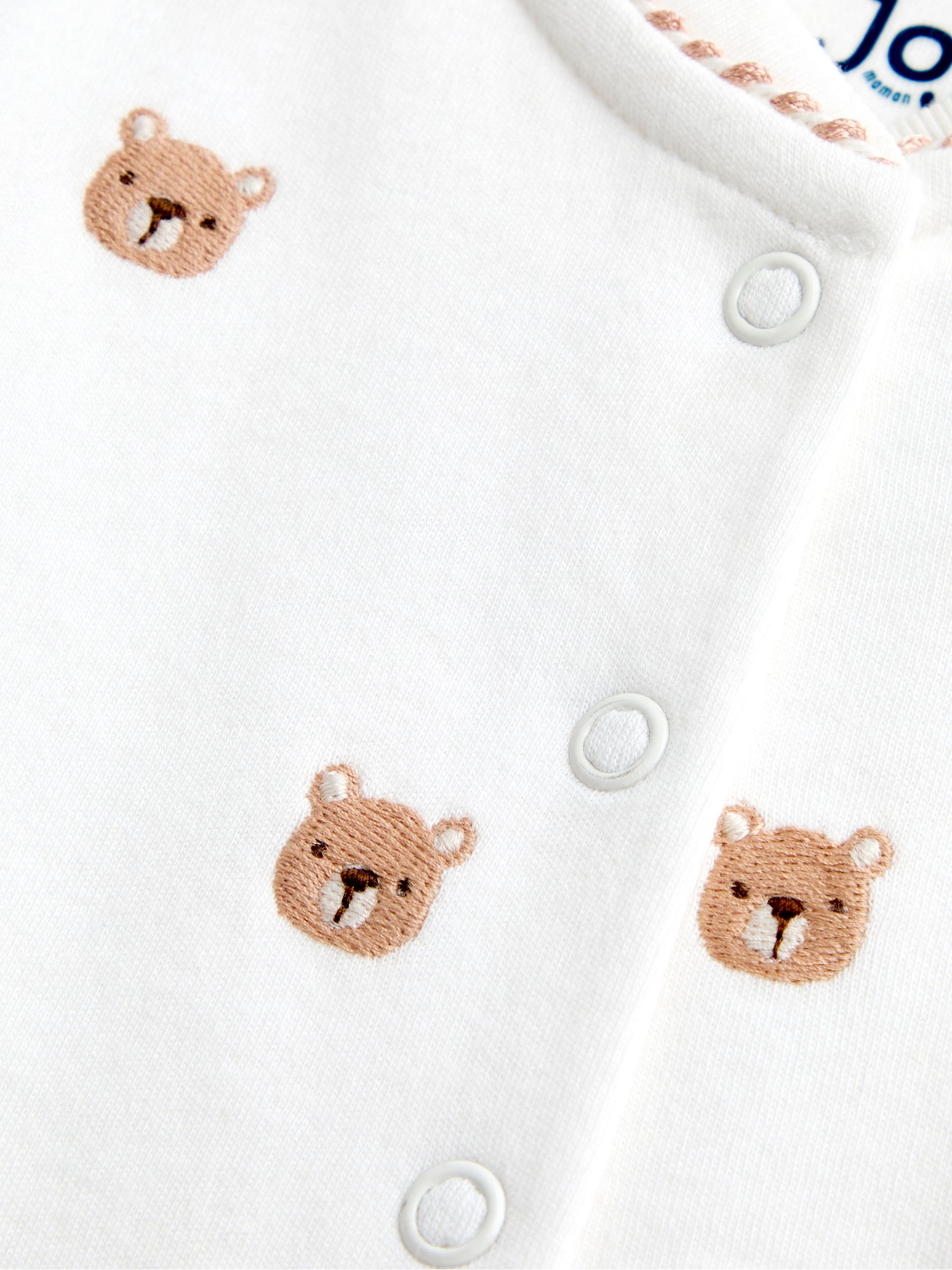 Cream Bear Embroidered Organic Cotton Sleepsuit & Hat Set - Image 7 of 8