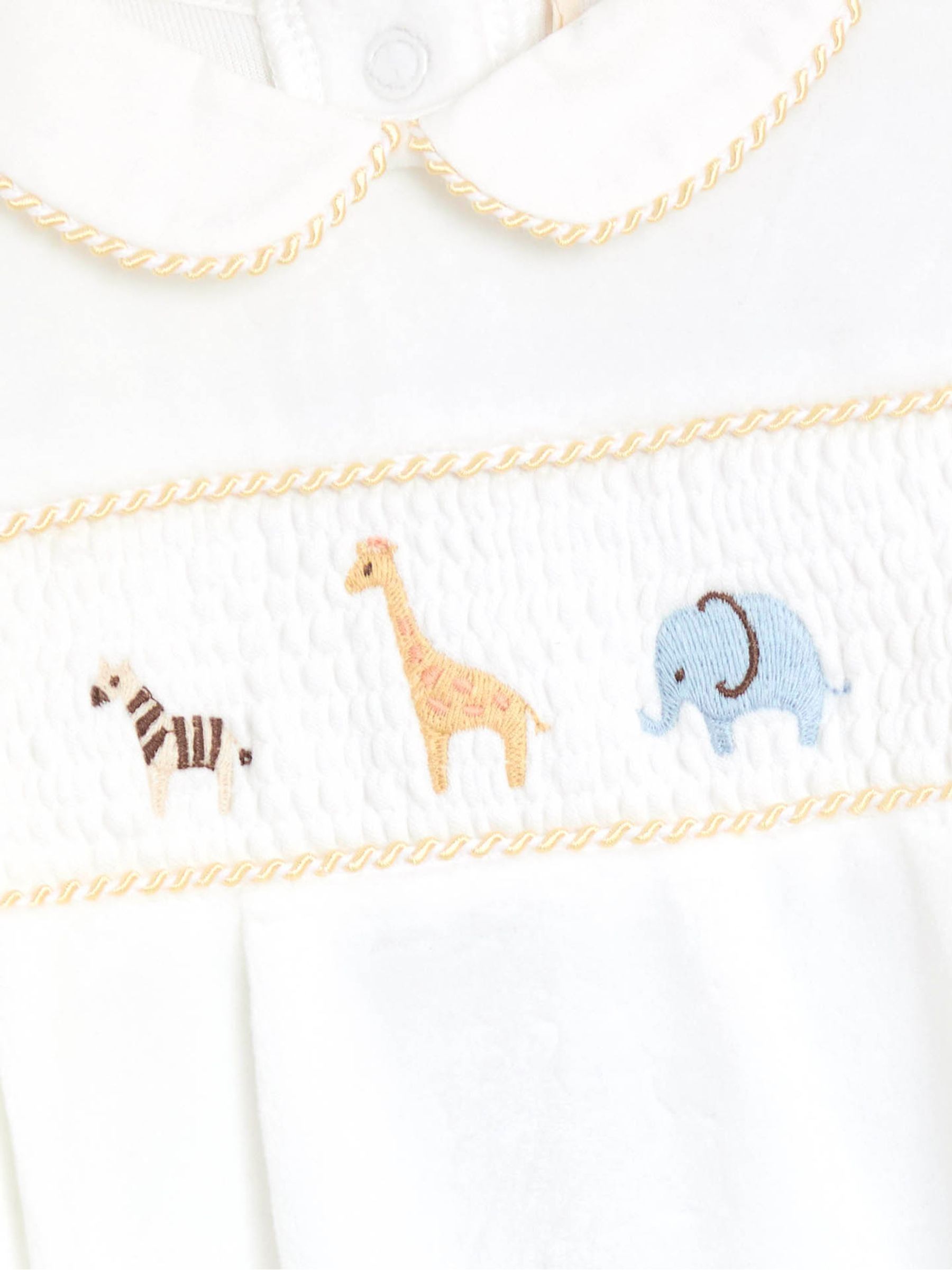 Cream Safari Smocked Velour Footed All- In- One - Image 2 of 3