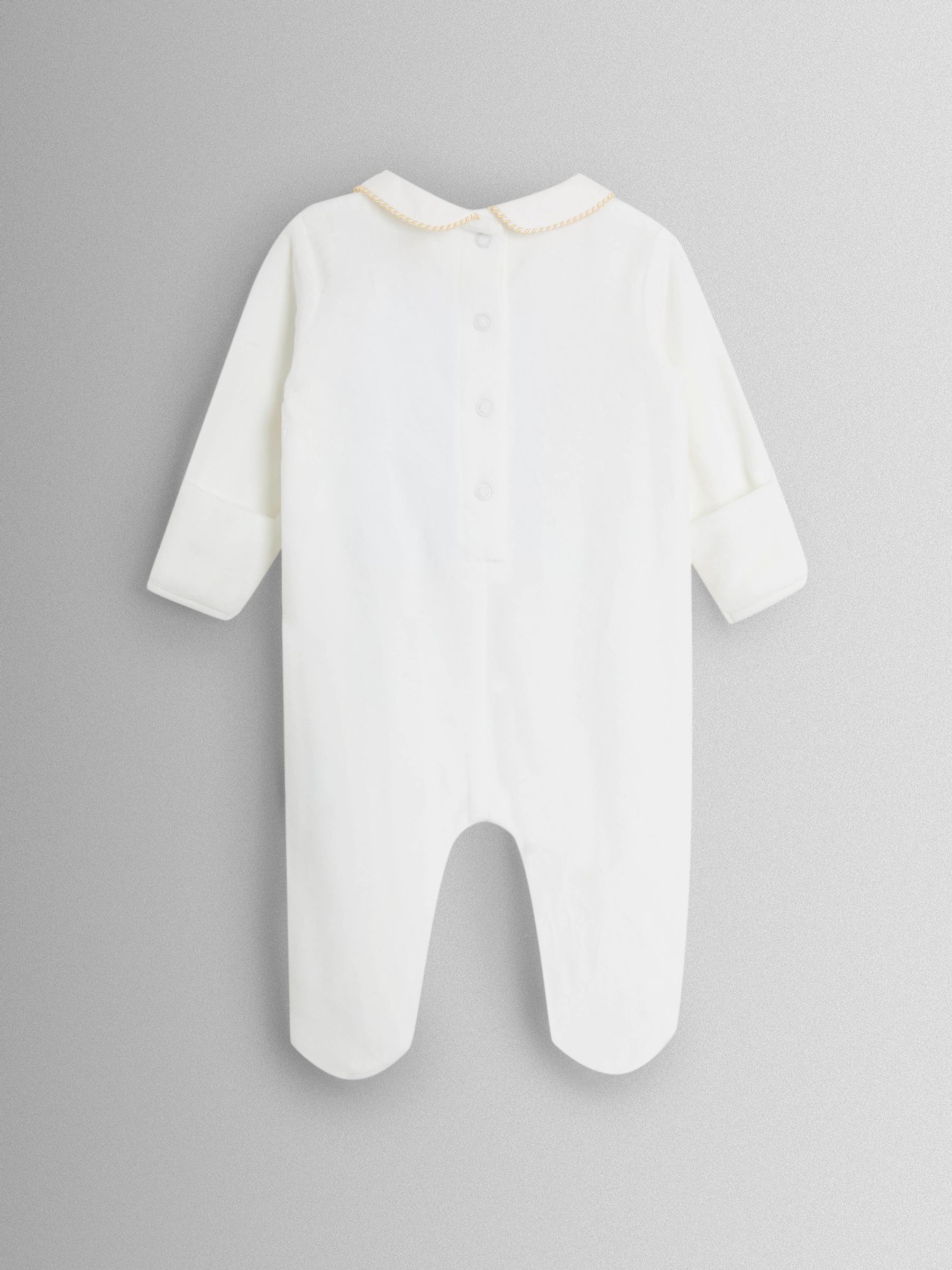 Cream Safari Smocked Velour Footed All- In- One - Image 3 of 3