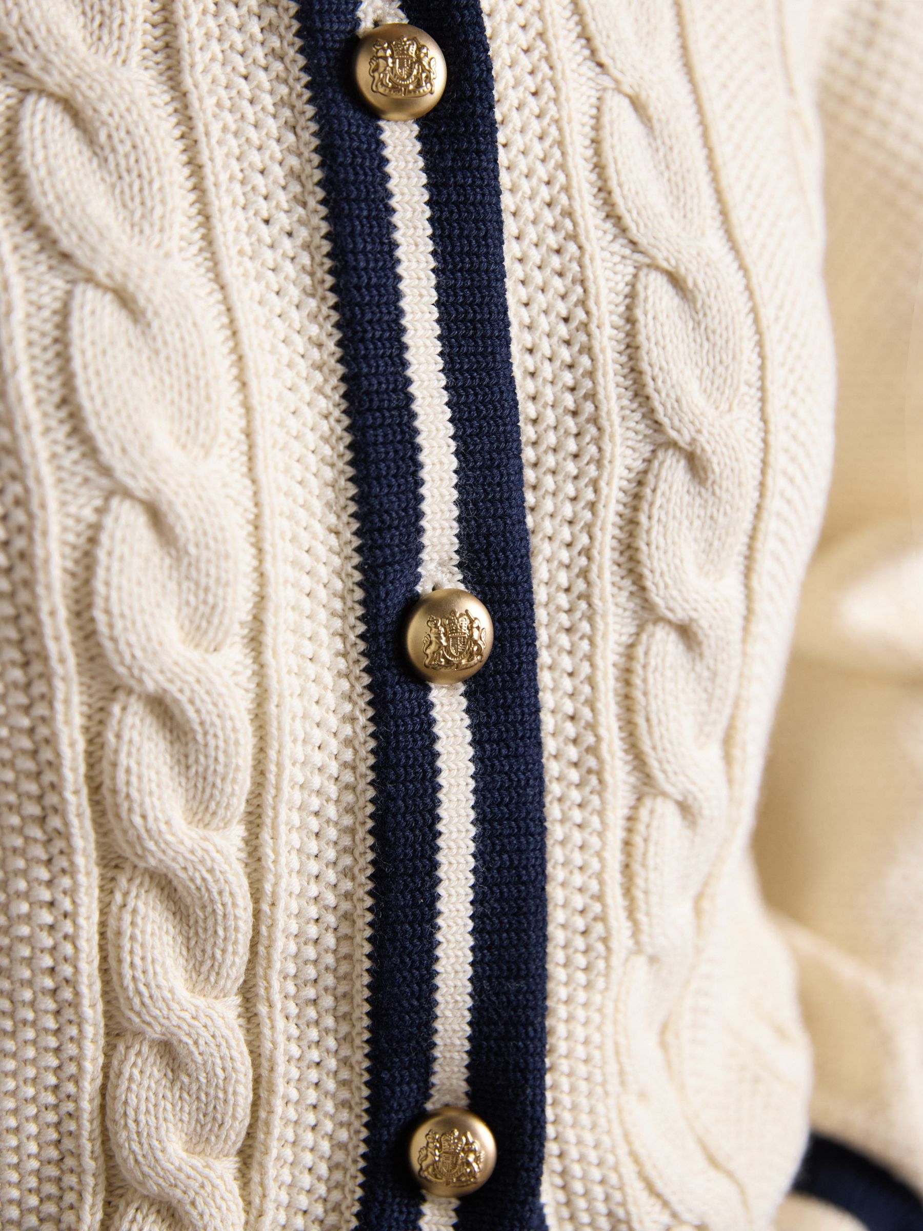 Cream Cotton Cable Crew Neck Cardigan - Image 3 of 7